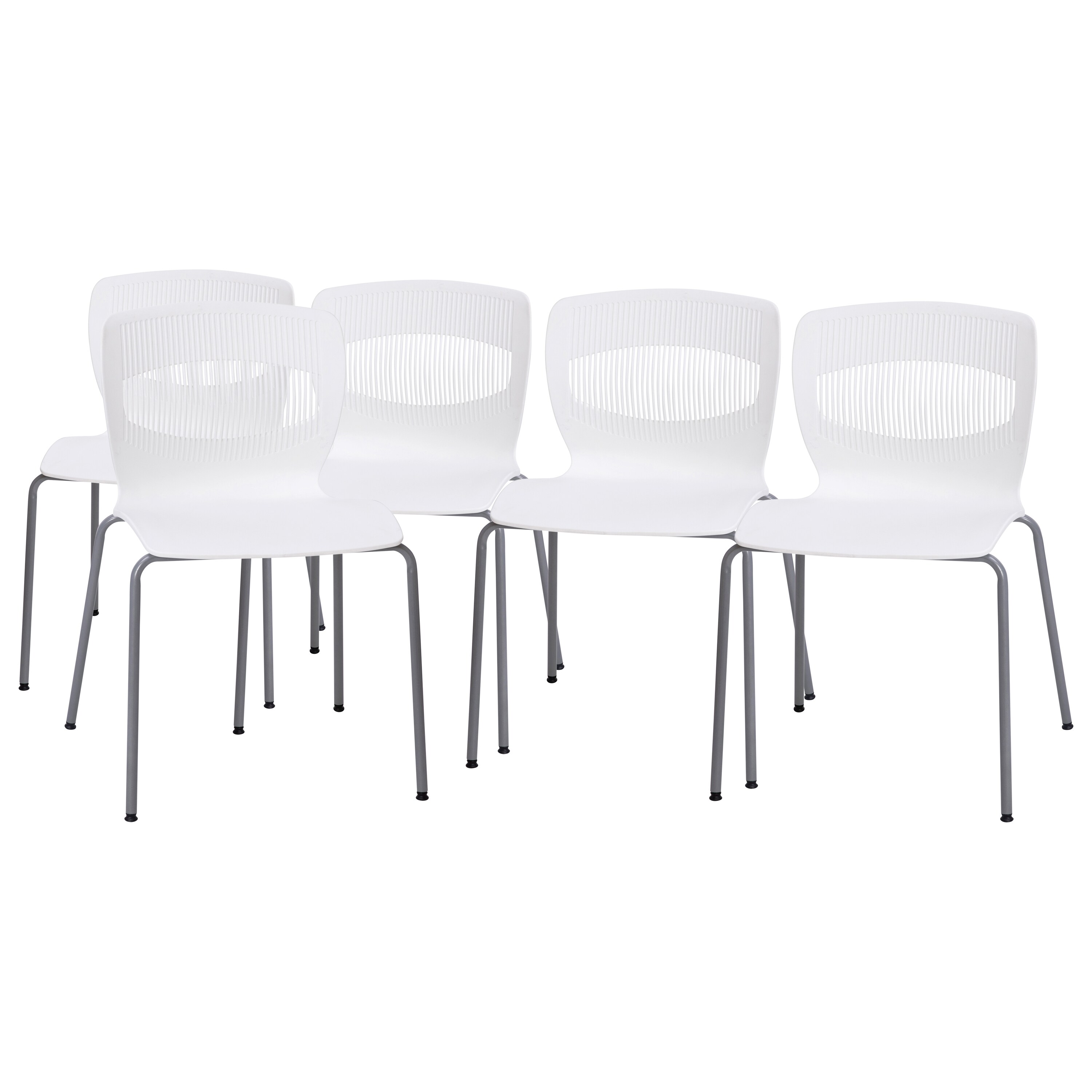 Flash Furniture 196861036576 HERCULES Series Set of 5 Commercial Grade 770 lb Capacity Ergonomic Stack Chair with Lumbar Support and Silver Steel Frame - White