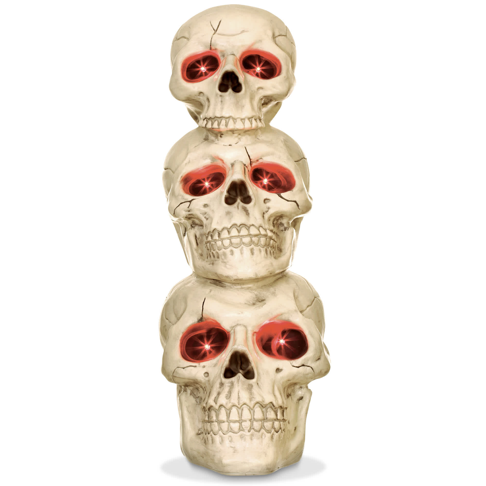BOO BOX SZN-ANM-827 Stacked Skulls with LED Eyes and Sound - 27.5-in Scary Halloween Decor