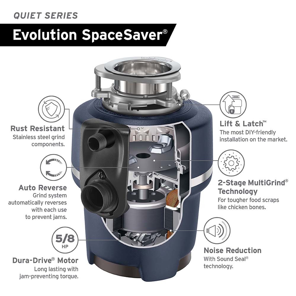 InSinkErator Evolution SpaceSaver Non-corded 5/8-HP Continuous Feed Noise  Insulation Garbage Disposal in the Garbage Disposals department at