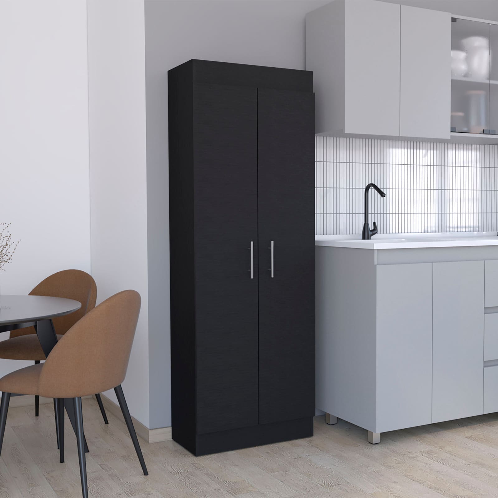 CHITA Modern Pantry Cabinet with 2 Doors 5 Shelves for Kitchen Dining Room Pantry and Household Organization Black