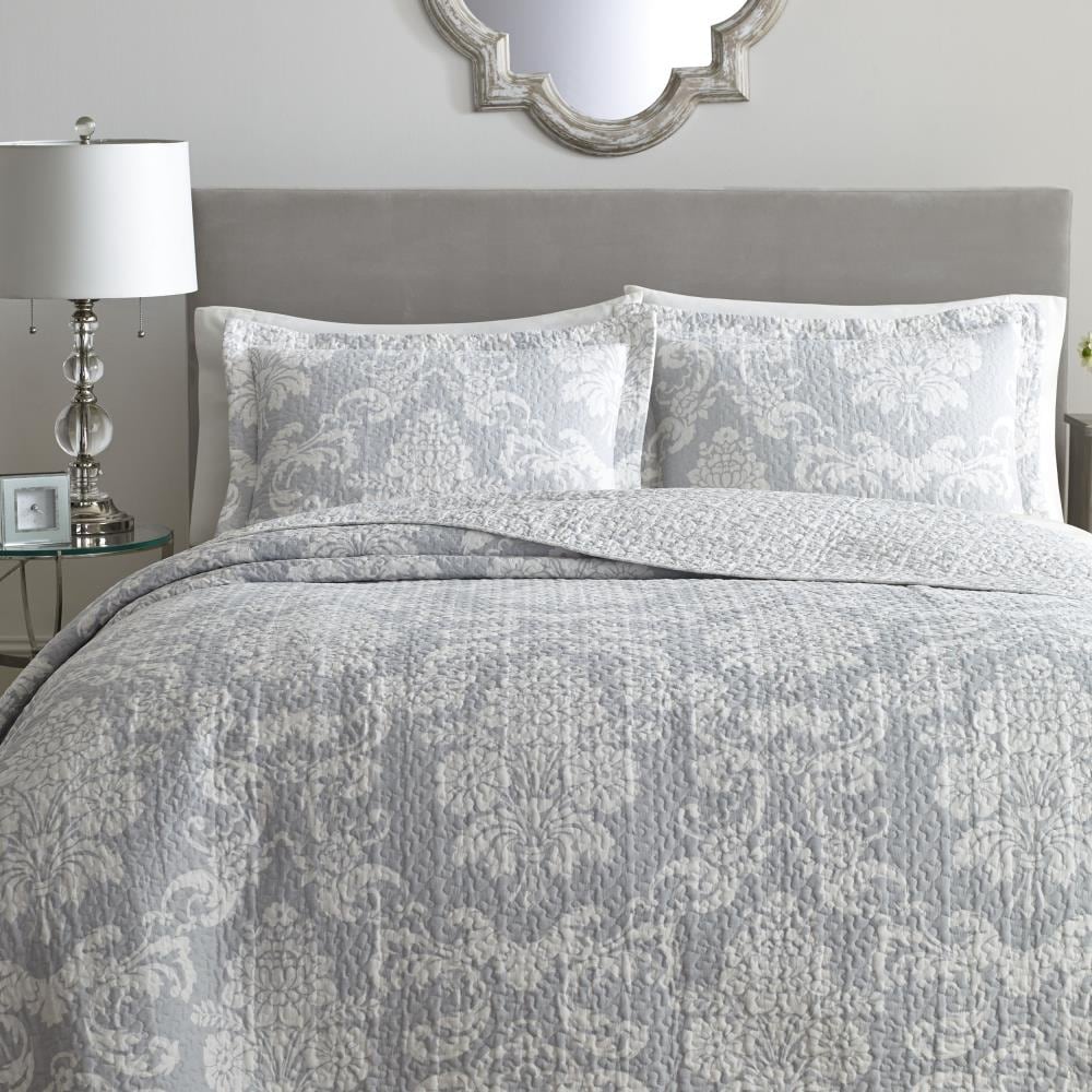 Laura Ashley Venetia 3-Piece Grey King Quilt Set in the Bedding Sets ...