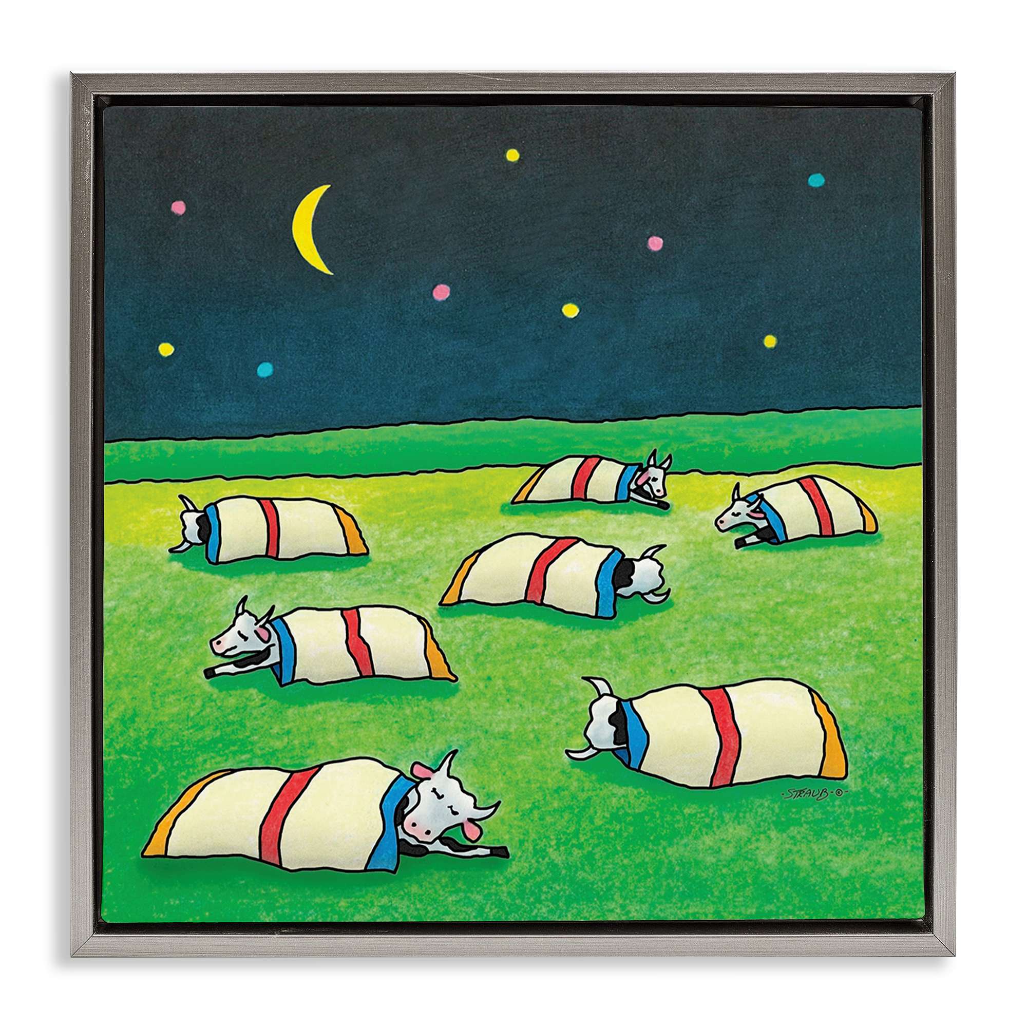 Stupell Industries BT-023-FFL-17X17 Pasture Cows Bedtime Gray Framed Floater Canvas Wall Art By Roger Straub 18 x 18