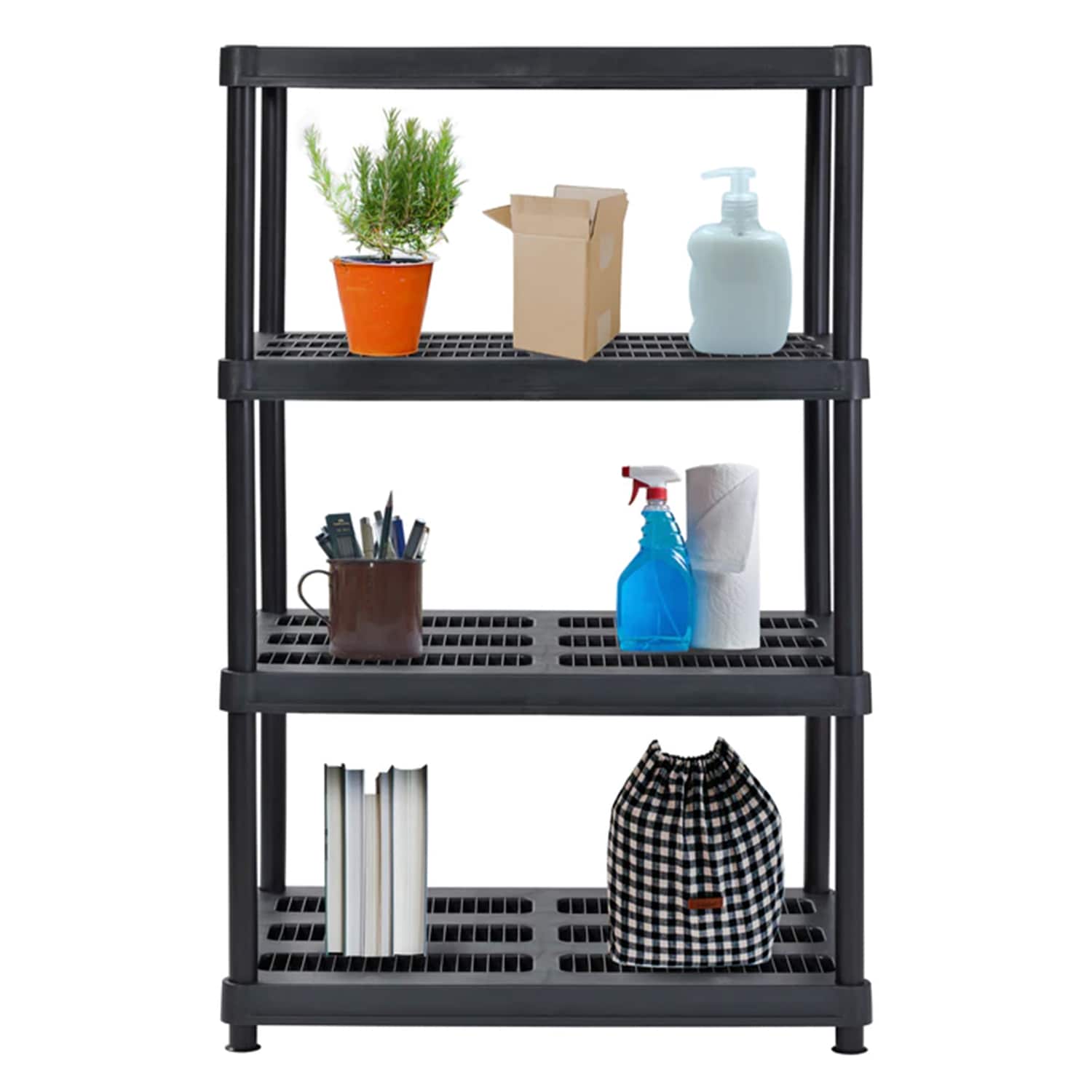 Juggernaut Storage 315719 Stainless steel Heavy Duty 4 -Tier Utility shelving unit ( 36-in W x 18-in D x 56-in H ) ( Black , ( 150-lb lbs. Capacity Per Shelf )