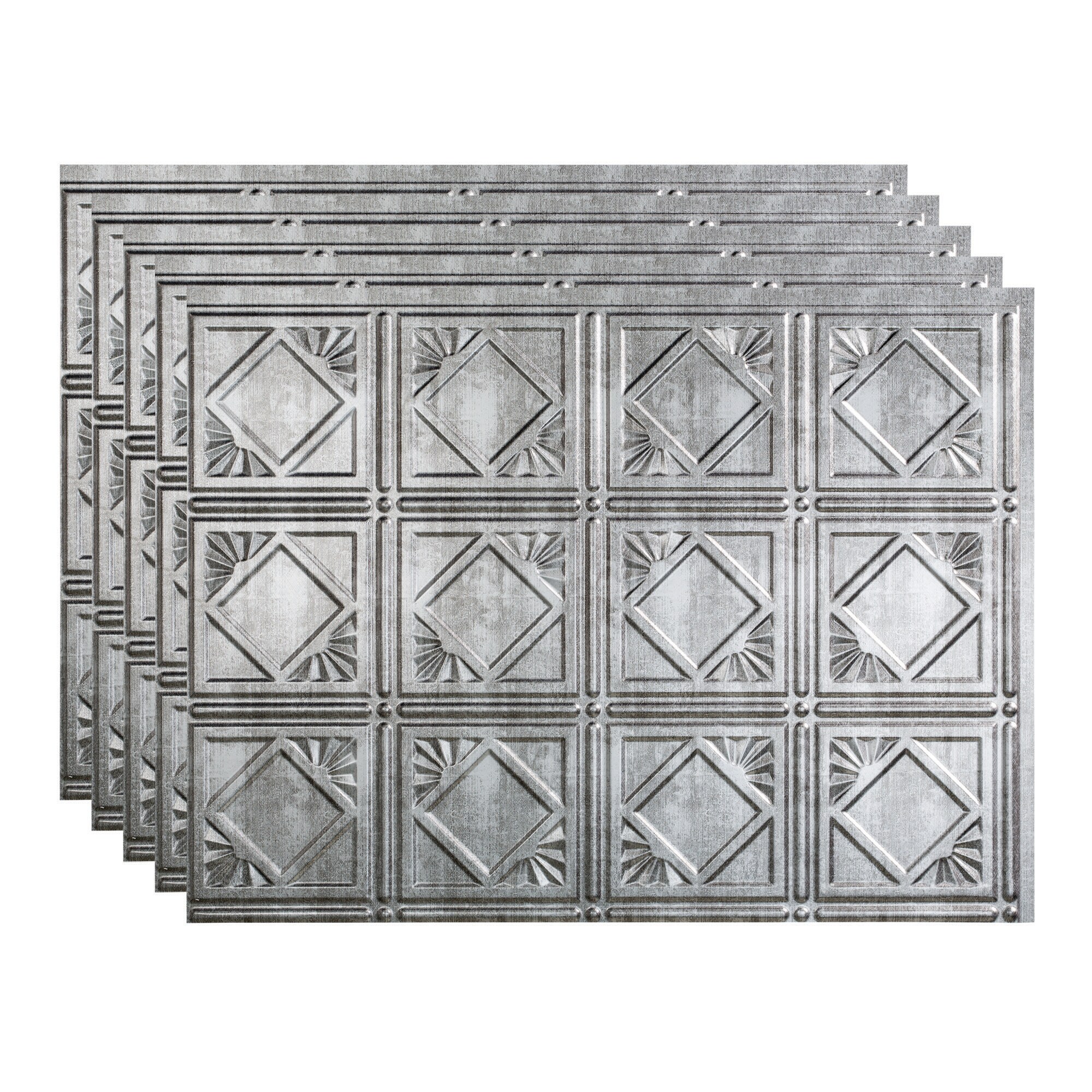 Fasade PB5121 Traditional 4 18.25-in x 24.25-in Vinyl Crosshatch Silver Backsplash Panels 5.0 -Pack