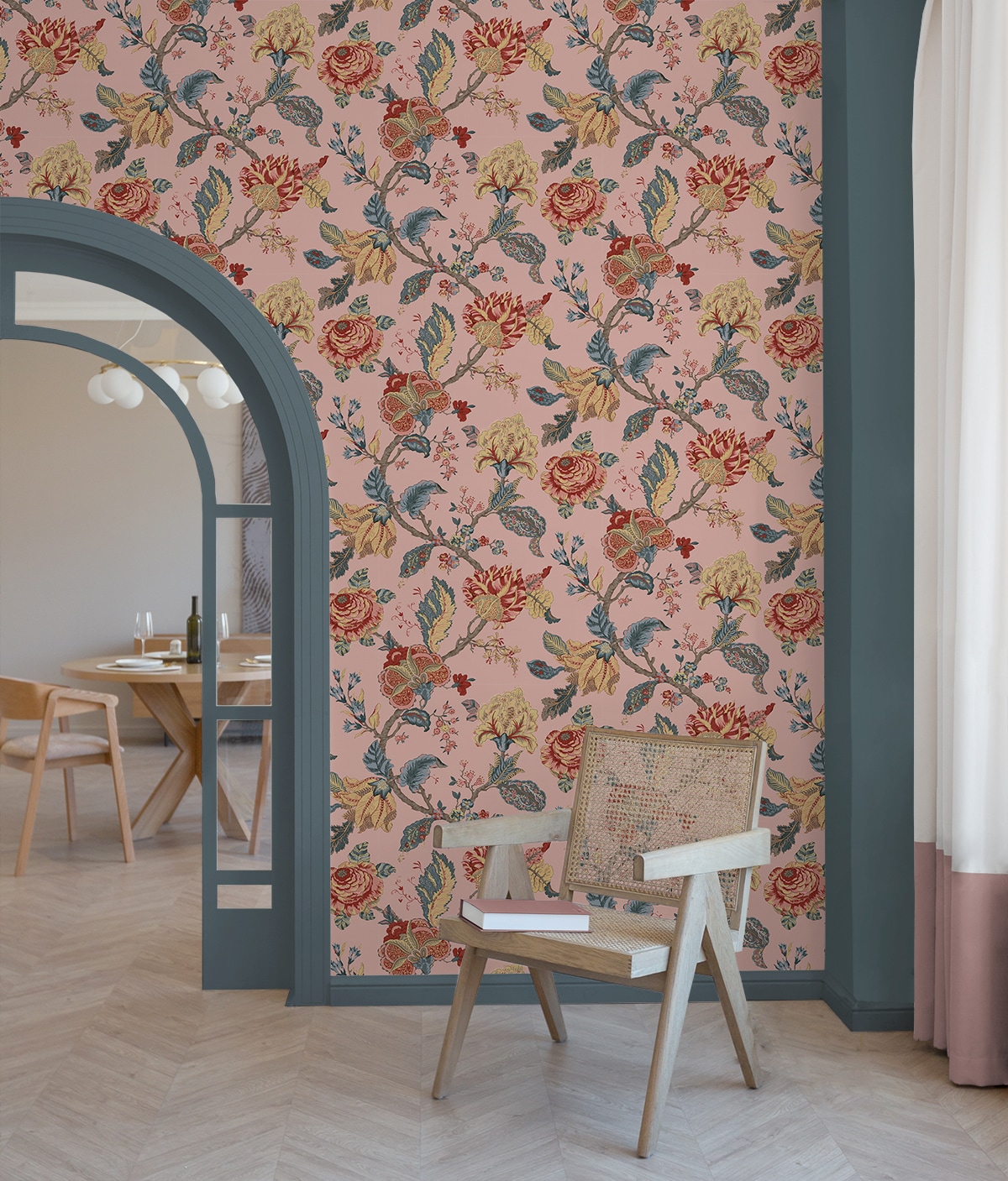Blush Floral Jacobean Peel and Stick Wallpaper