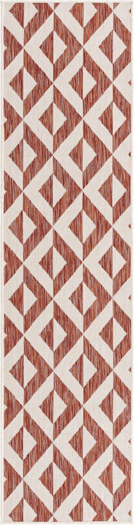 Rust Red Geometric Flat Woven Outdoor Runner Rug