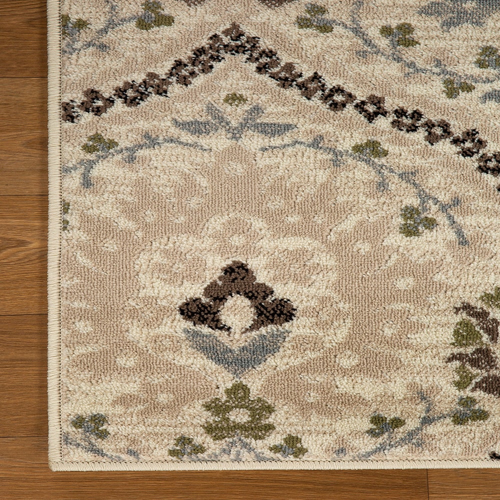 Ivory and Multicolor Floral Synthetic Square Area Rug