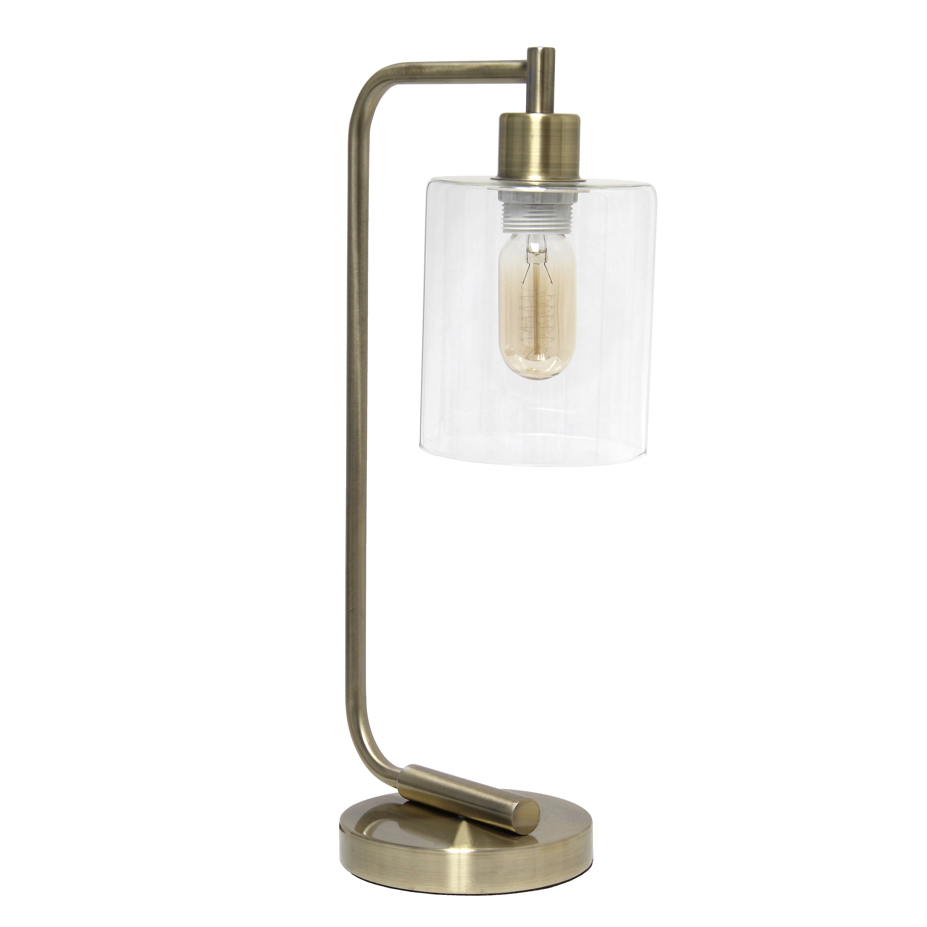 Creekwood Home CWD-1014-AB Vintage Vantage 18.8-in Antique Brass Standard Desk Lamp with Glass Shade