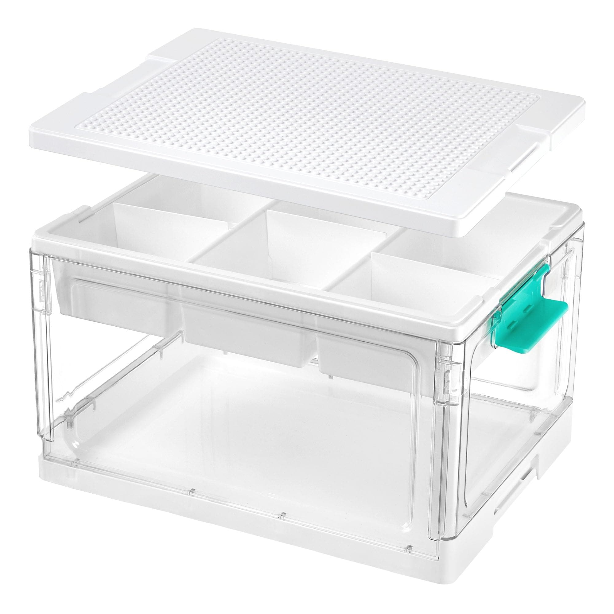 Oyezvary  24 Quart Plastic Storage Box with Building Baseplate Lid and Removable Tray for Craft Supplies and Small Accessories Organizer