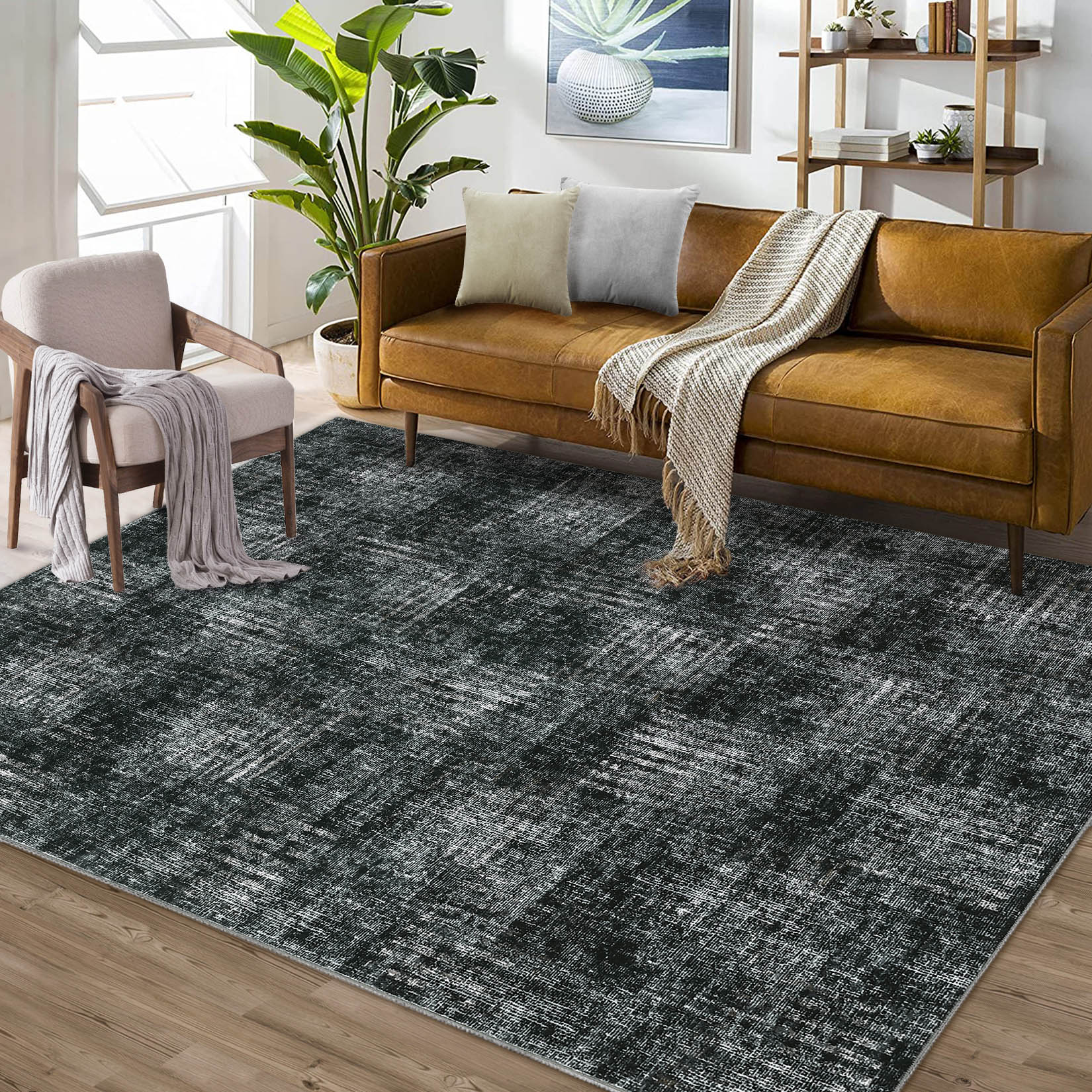 Garvee YXY-LO-PHO-15GTOHEV 8 x 10 (ft) Loomed Polyester Dark Gray Rectangular Indoor Geometric Mid-Century Modern Machine washable Area rug