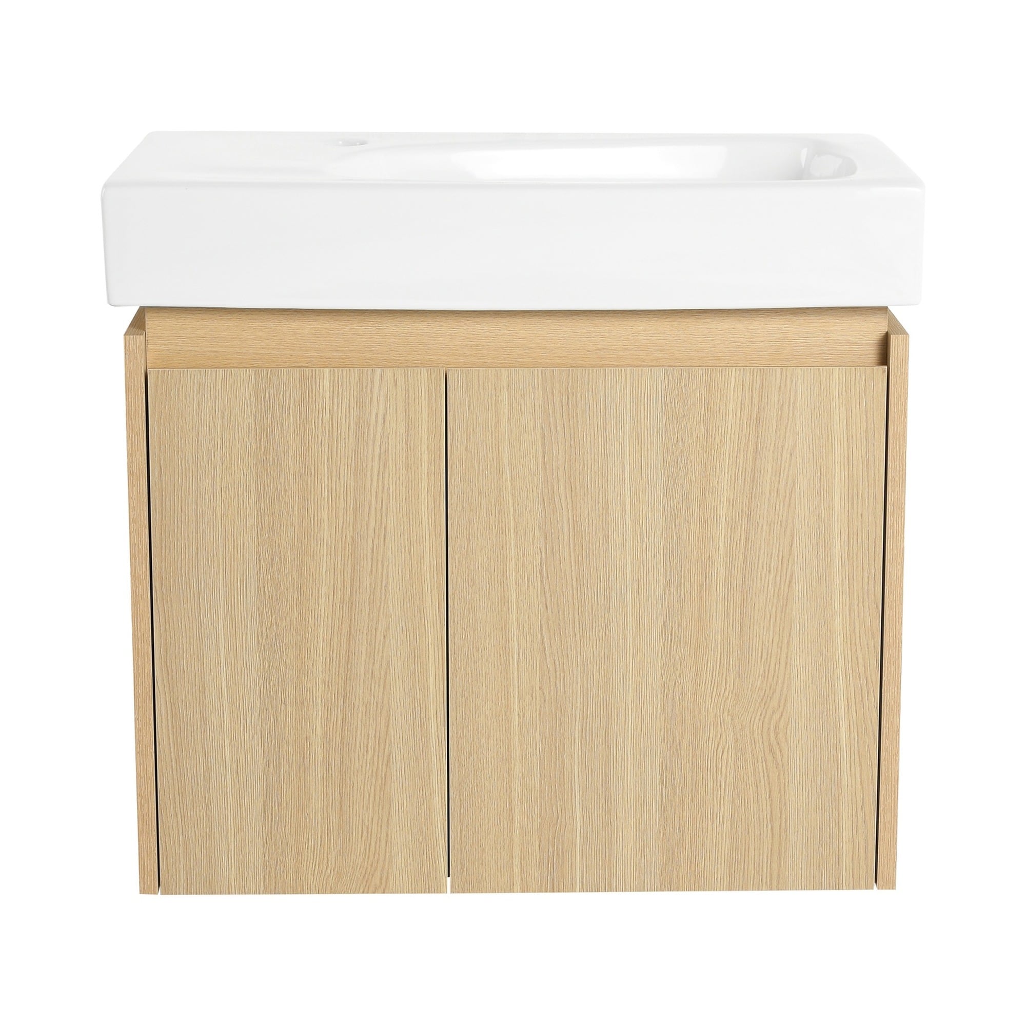 LIVACA 24 inch Oak Engineered Wood Wall Mounted Bathroom Vanity with Ceramic Basin and Double Doors