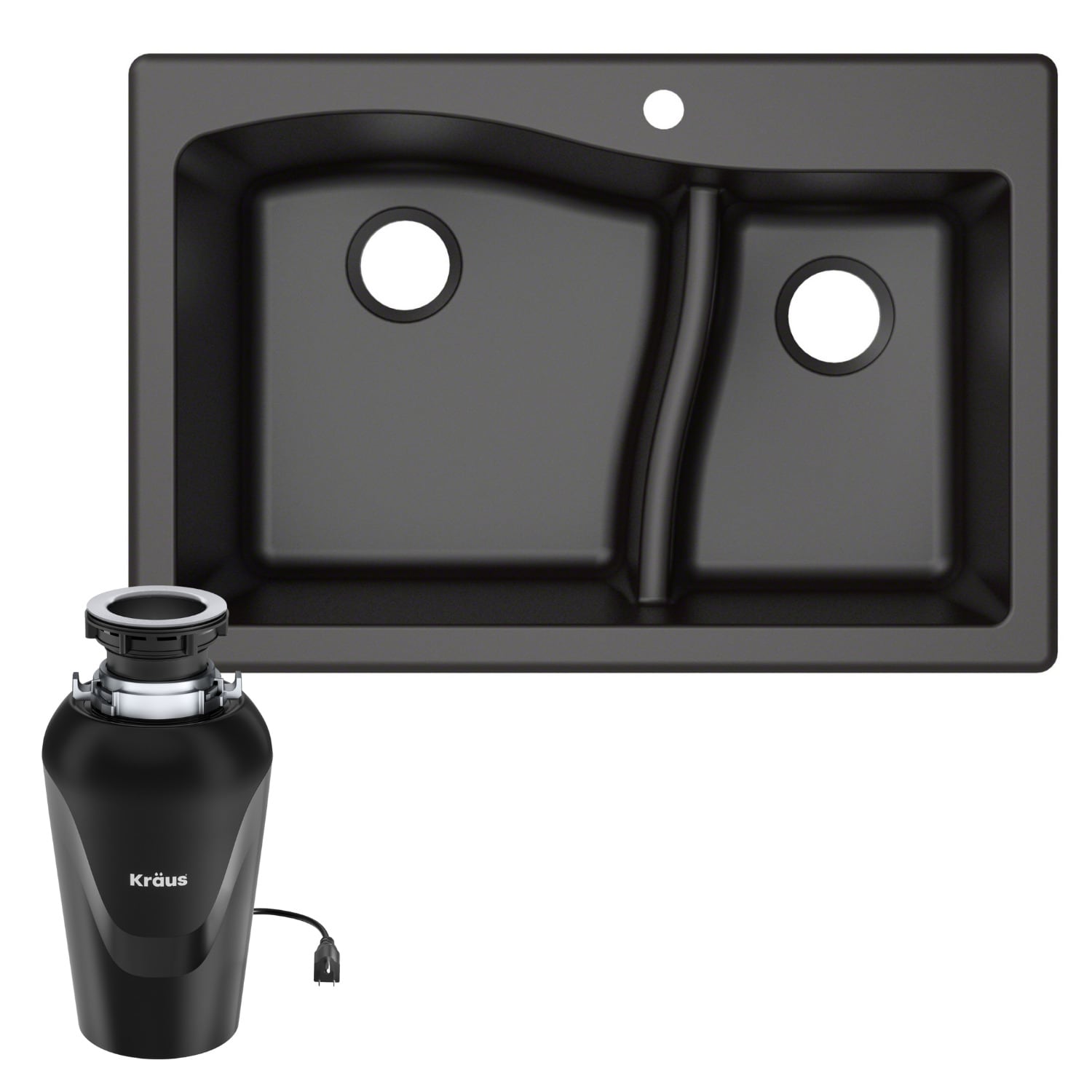 Kraus KGD-442BL-100-75MB Quarza Drop-in or undermount 33-in x 22-in Granite Double offset bowl Kitchen Sink