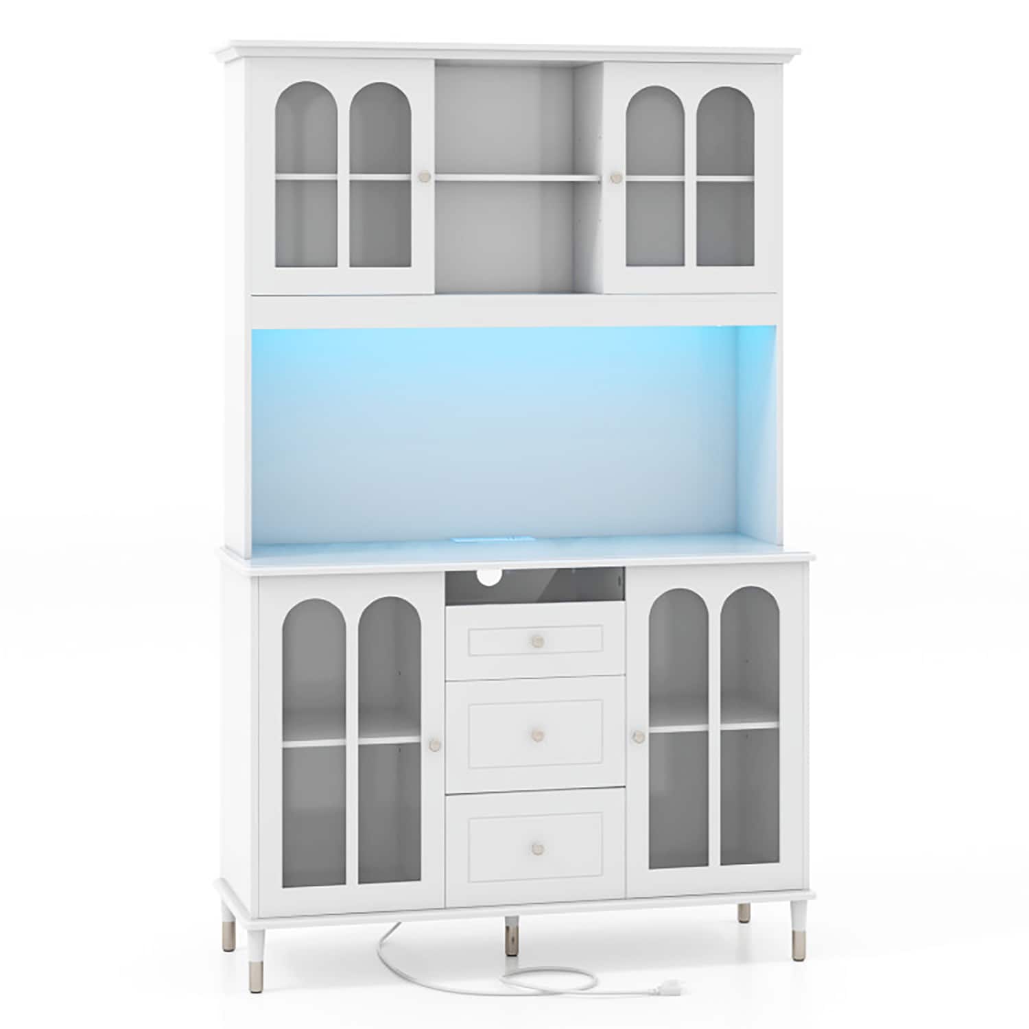 GZMR 73" Freestanding Kitchen Storage Cabinet with LED Lights Contemporary/Modern White Pantry