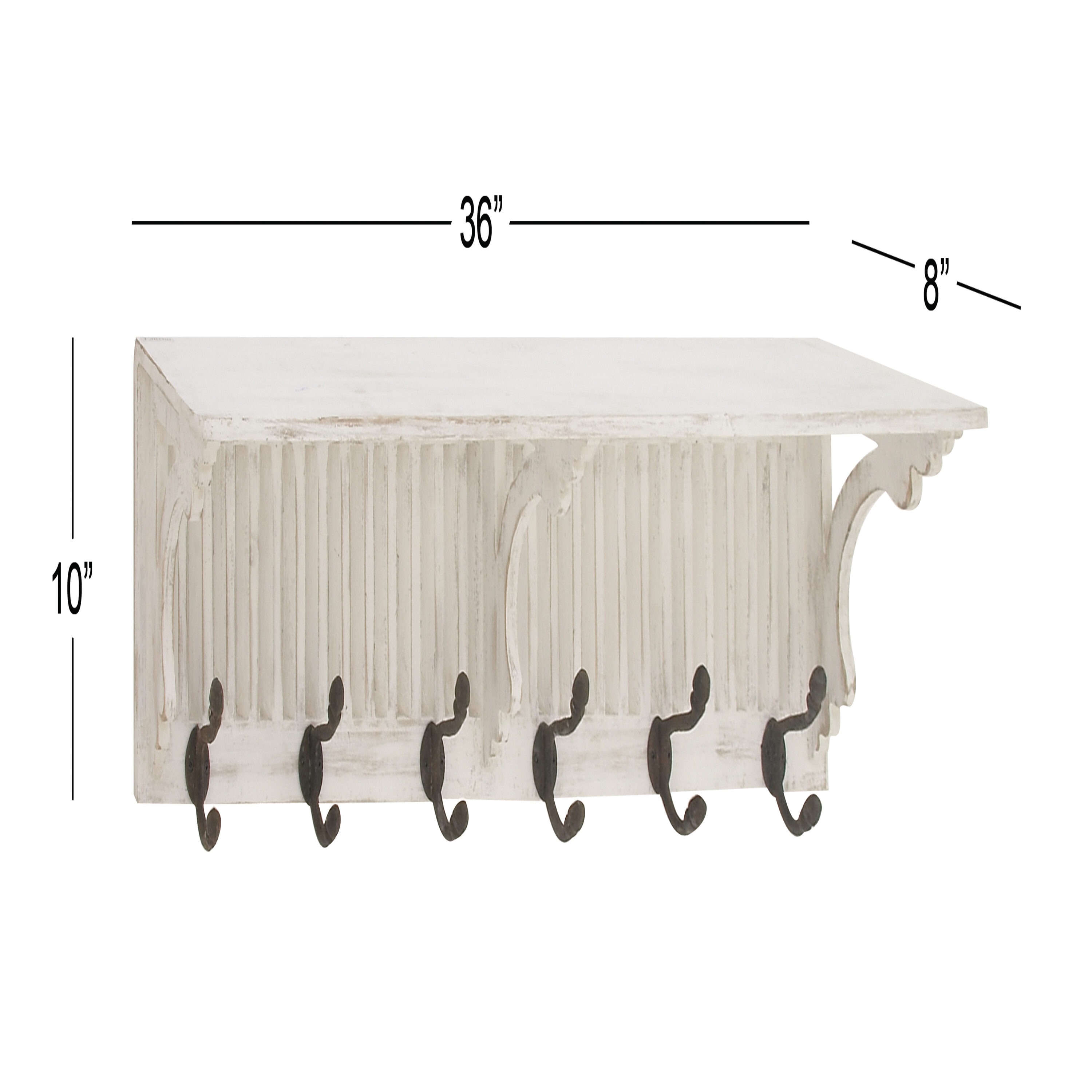 White Floating Coat and Hat Wall Shelf Rack, 5 Pegs Hook TG552036 - The  Home Depot