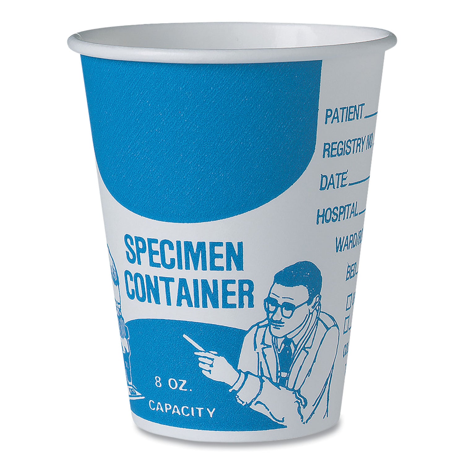 Solo Paper Specimen Cups 8 oz Blue/White 50/Sleeve 20 Sleeves/Carton #SC378-3008