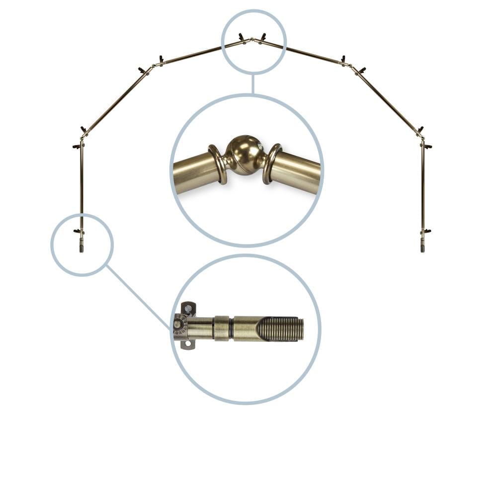 Hart & Harlow L6BAY-66-4 Rivet 13/16-in 6-sided 28-in to 48-in Antique brass Steel Bay window curtain rod with Finials