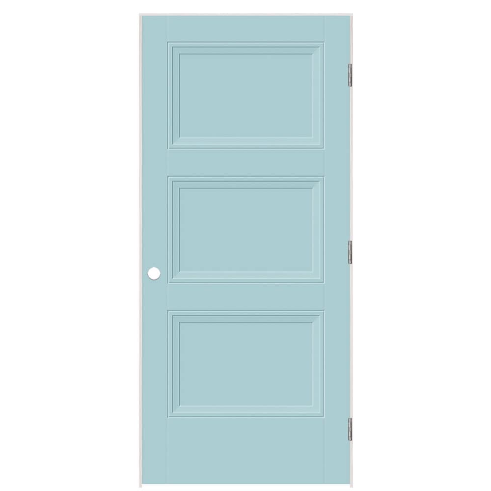 Masonite 1573351 36-in x 80-in Sea Mist Solid core 3-panel square Left hand Smooth Prefinished Molded composite Flat Jamb Single Prehung Interior Door