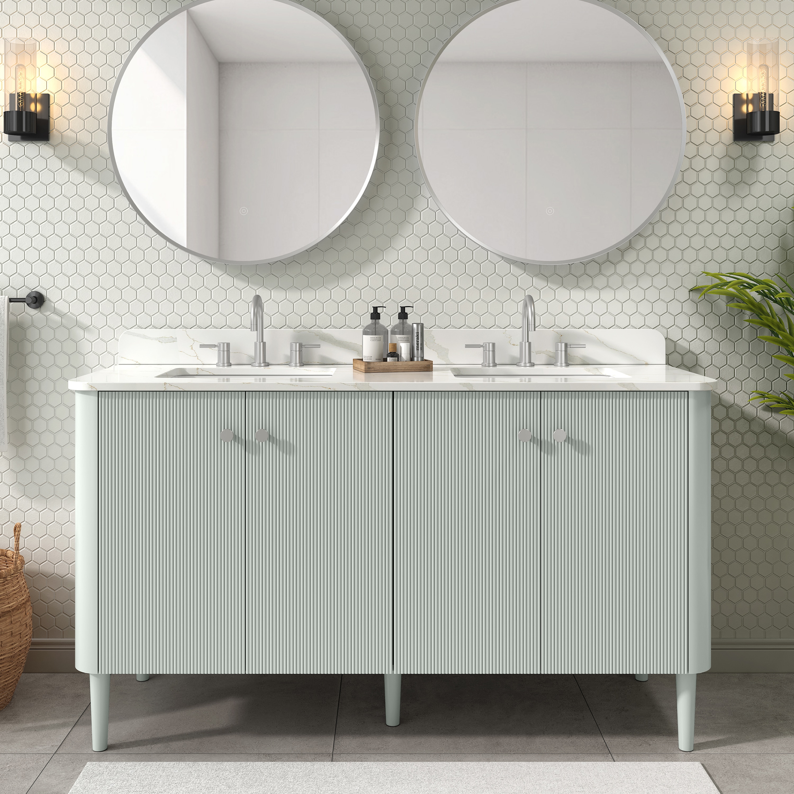 Avanity HALEY-VS61-SS-CA Haley 60-in Soft Sage Undermount Double Sink Floating Bathroom Vanity with Calacatta White Quartz Top