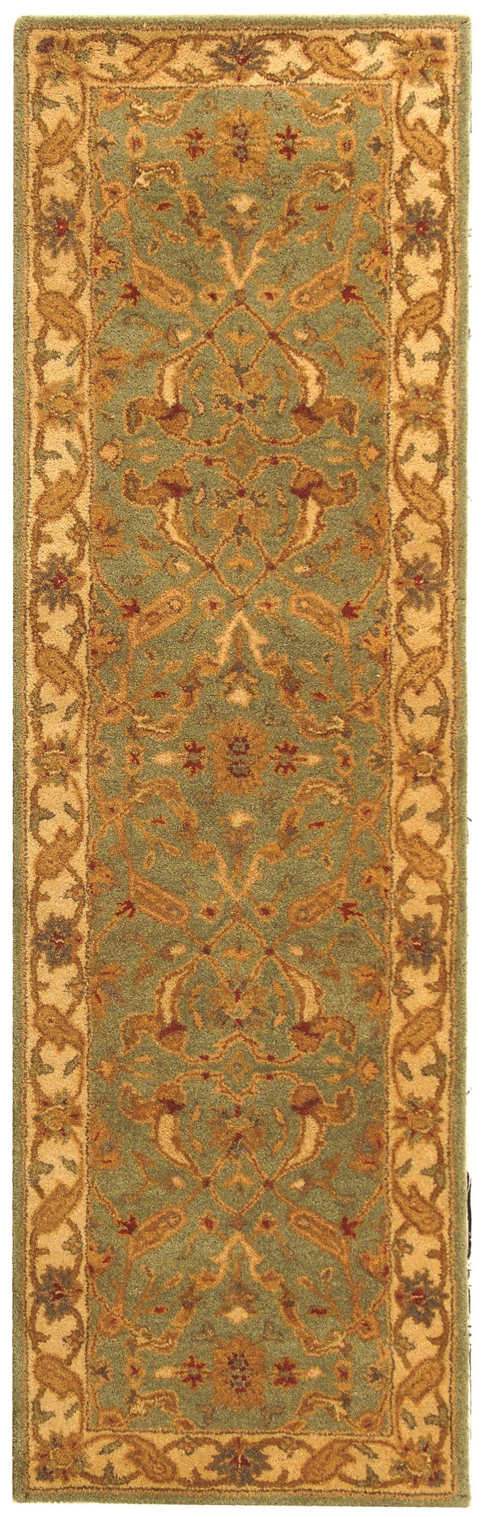 Safavieh AT311B-214 Antiquity Behha 2 x 14 (ft) Tufted Wool Teal/Beige Rectangular Indoor Floral/Botanical Vintage Runner rug