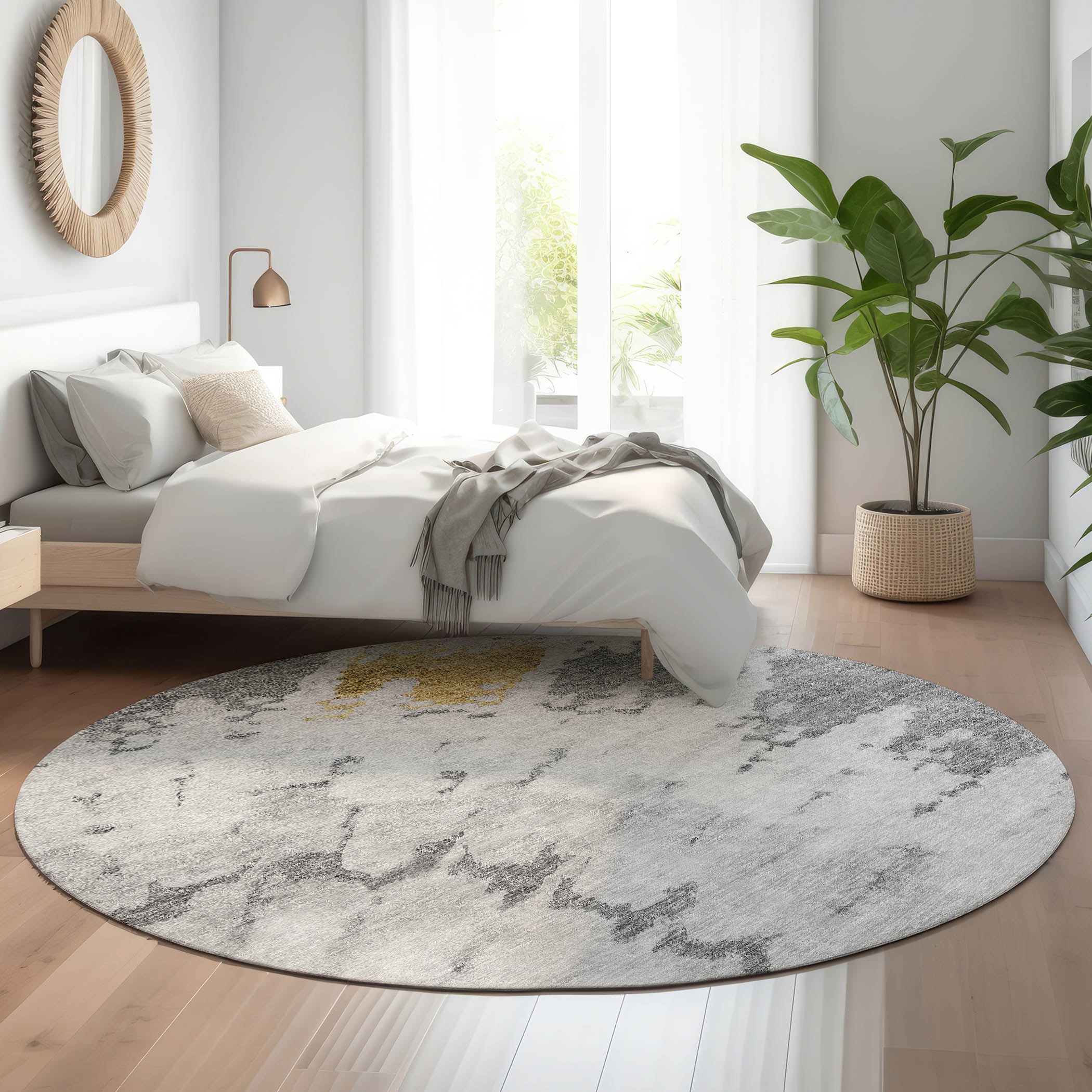 Addison Rugs AMF614GY8RO Mayfield AMF614GY 8 x 8 (ft) Loomed Polyester Gray Round Indoor Geometric Machine washable Area rug