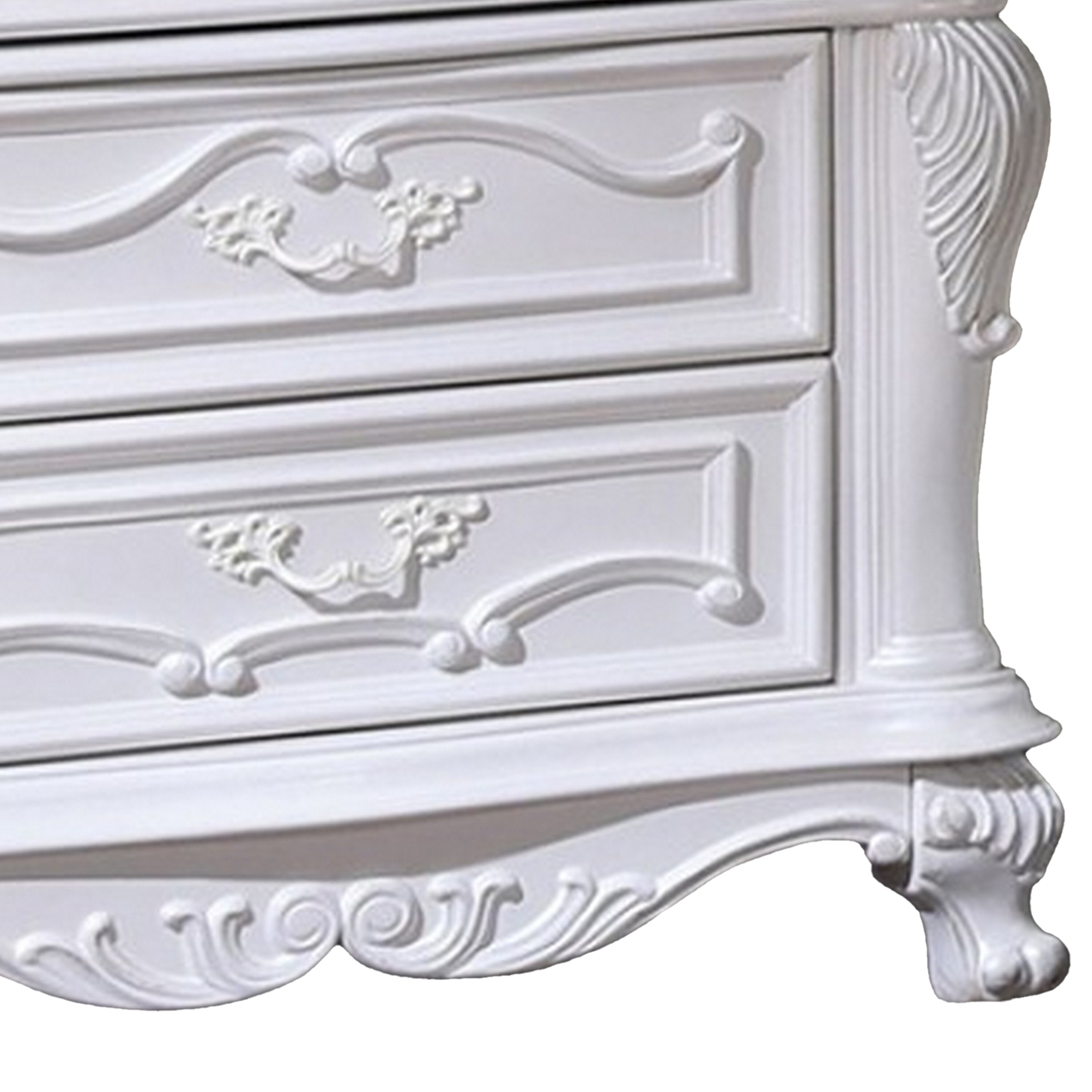 Venta White Solid Wood 3 Drawer Nightstand with Carved Details