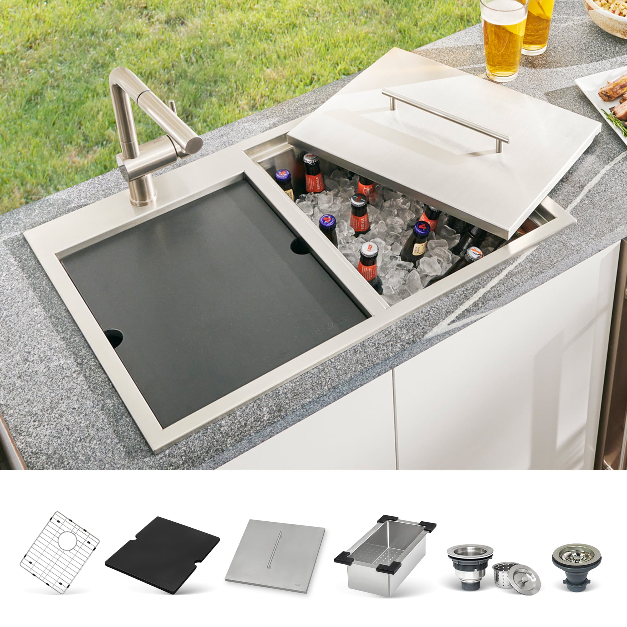 Ruvati Merino 7 -Piece 29.25-in W x 20-in D x 13.5-in H Modular Outdoor Kitchen Sink #RVQ6290