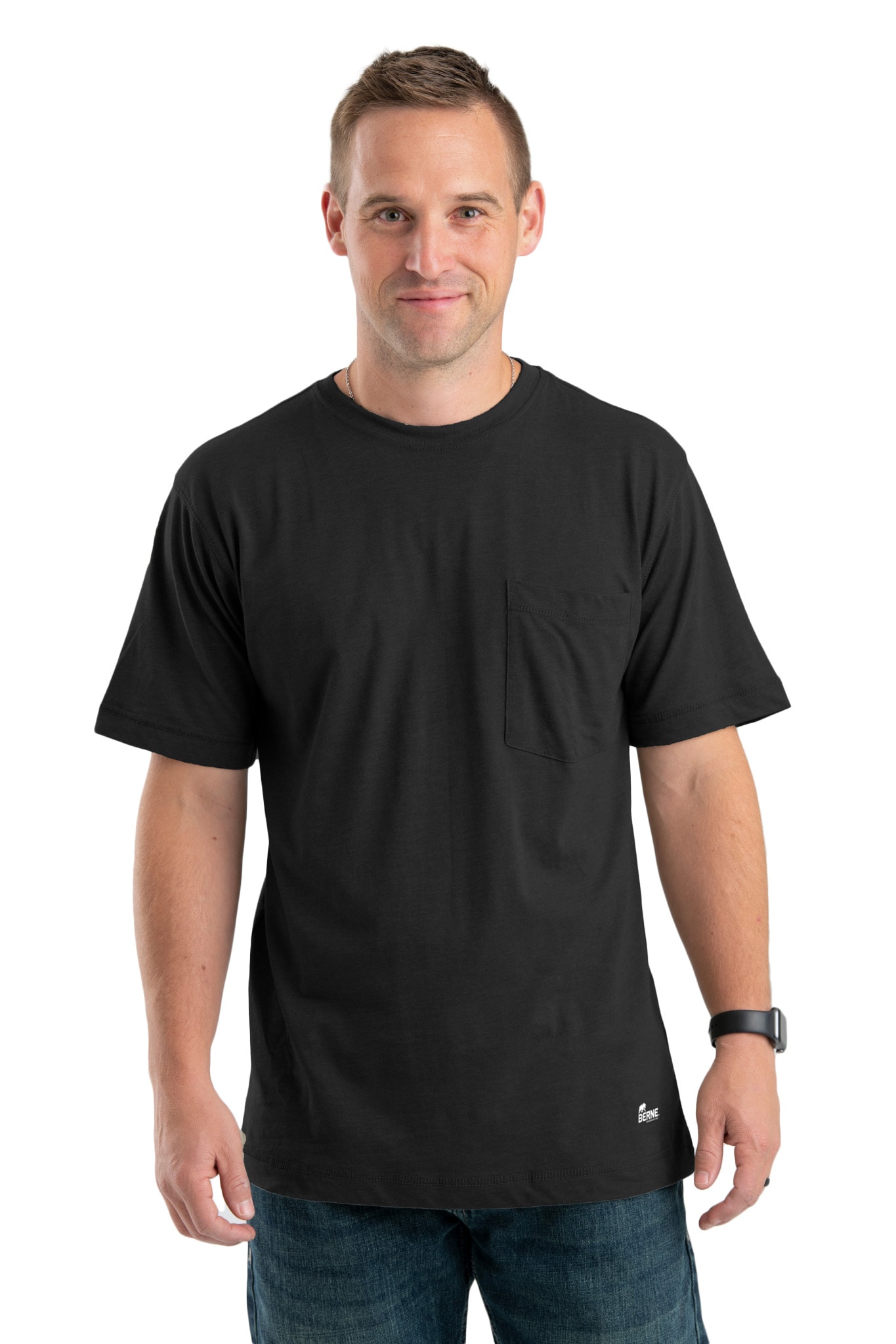 BERNE APPAREL BSM38BKR440 Men's Black Jersey Short sleeve Solid T-shirt ( Large )