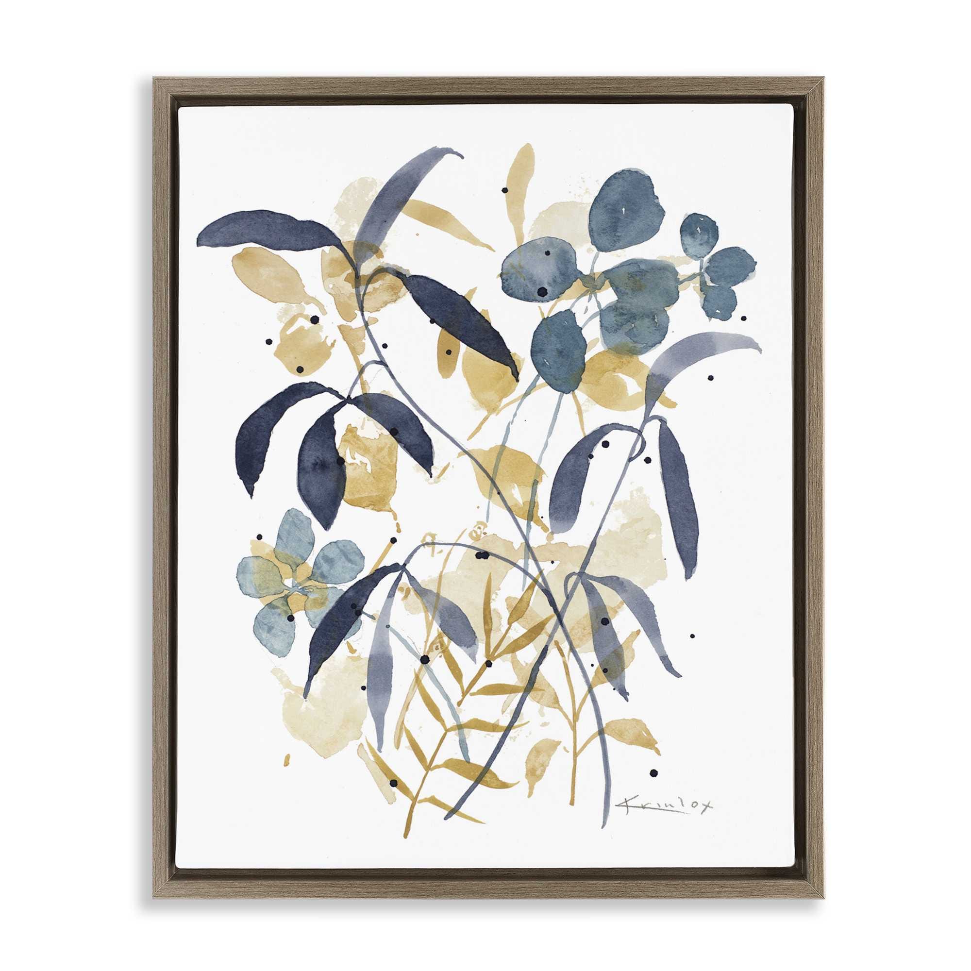 Stupell Industries BT-275-FFE-16X20 Blue and Yellow Plant Impressions Brown Framed Floater Canvas Wall Art By Krinlox 17 x 21