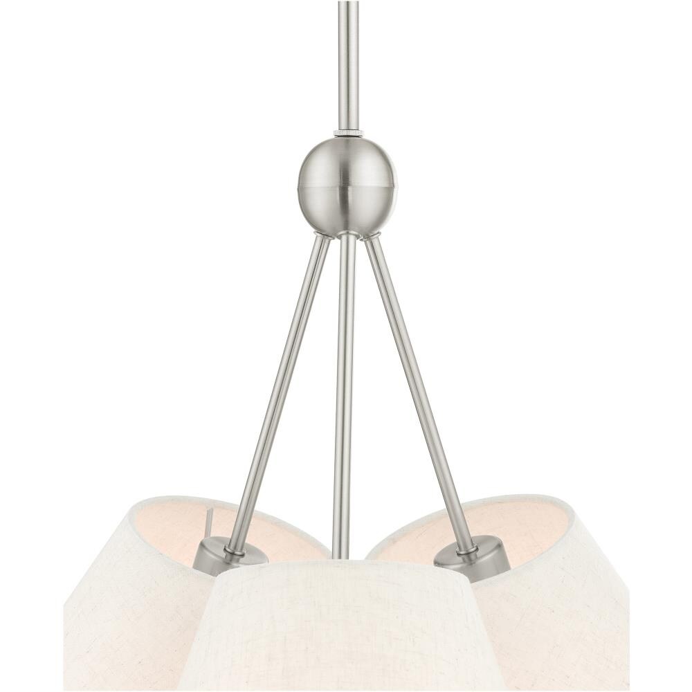 Brushed Nickel and Crystal 3-Light Chandelier with Oatmeal Shade