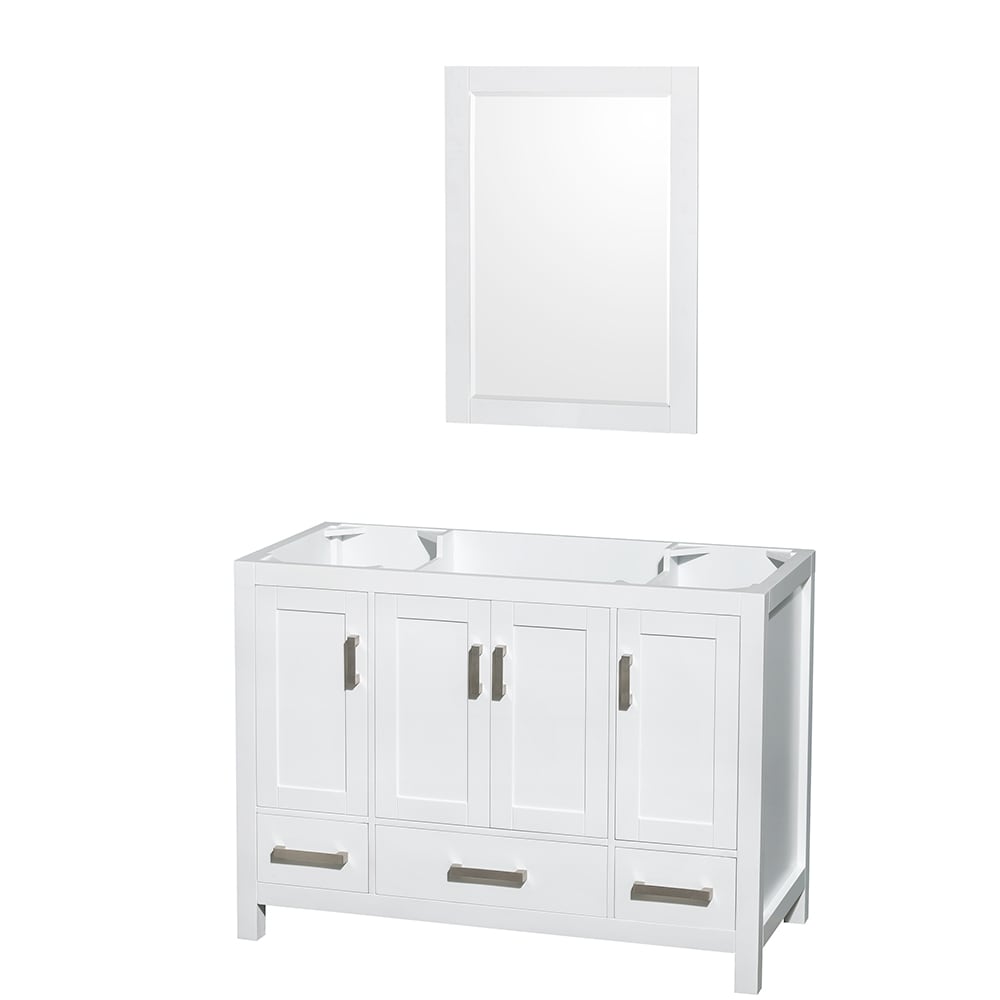 Wyndham Collection WCS141448SWHCXSXXM24 48-in White with Brushed Chrome Trim Bathroom Vanity Base Cabinet without Top (Mirror Included)