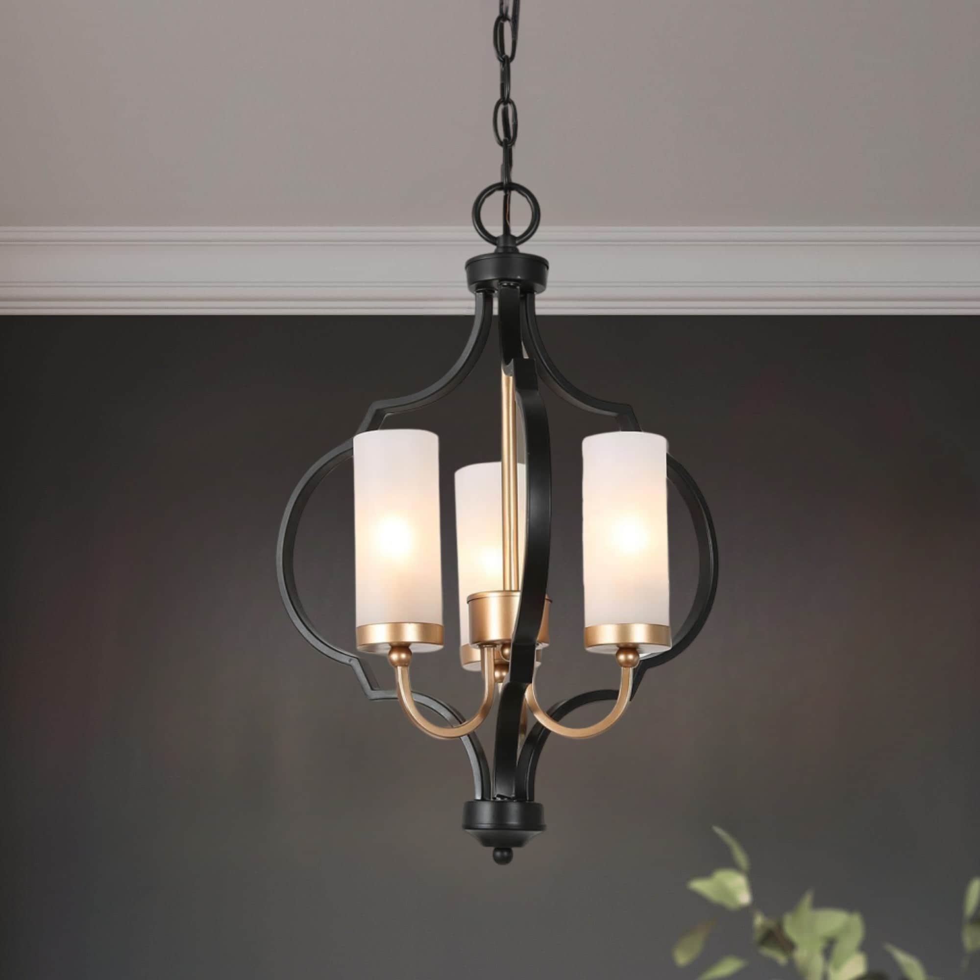LNC Layla 3-Light Black Light Fixture with Gold Modern/Contemporary LED Dry  rated Chandelier in the Chandeliers department at