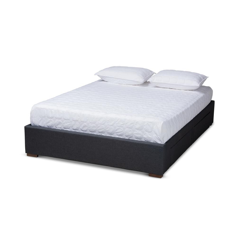 Baxton Studio 157-9584-LW Leni Charcoal Queen Upholstered Bed with Storage