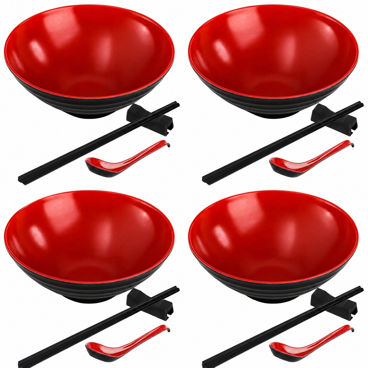 Aoibox  33 oz Melamine Ramen Soup Bowl Set of 4 with Chopsticks Spoons and Stands 8 in Diameter Multicolor