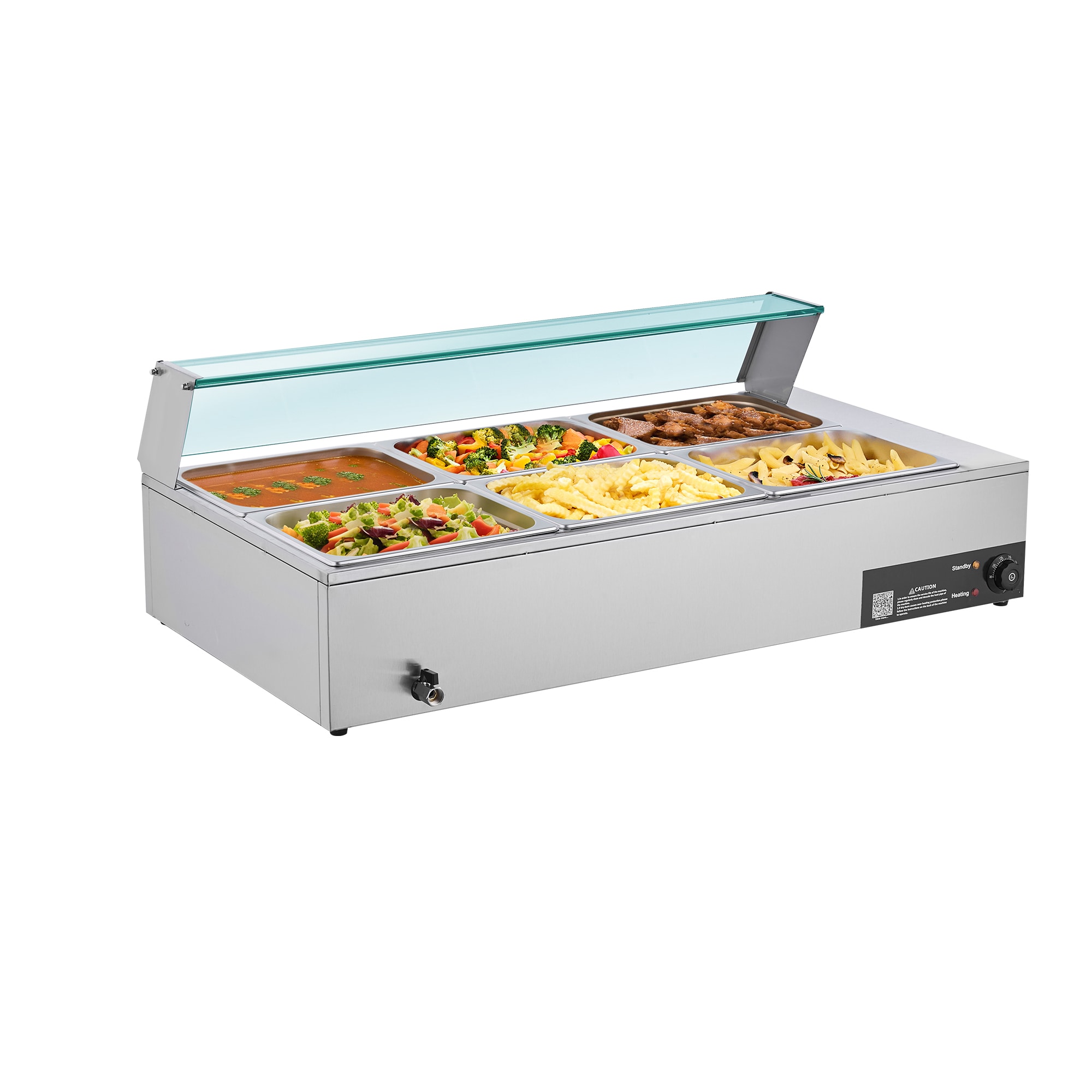 GIVIMO 1500W Commercial Food Warmer with 6 Half-Size Pans Stainless Steel Bain Marie Buffet Steam Table with Glass Cover and Soup Ladles for Catering and Restaurant Use #LW038GIVSS951