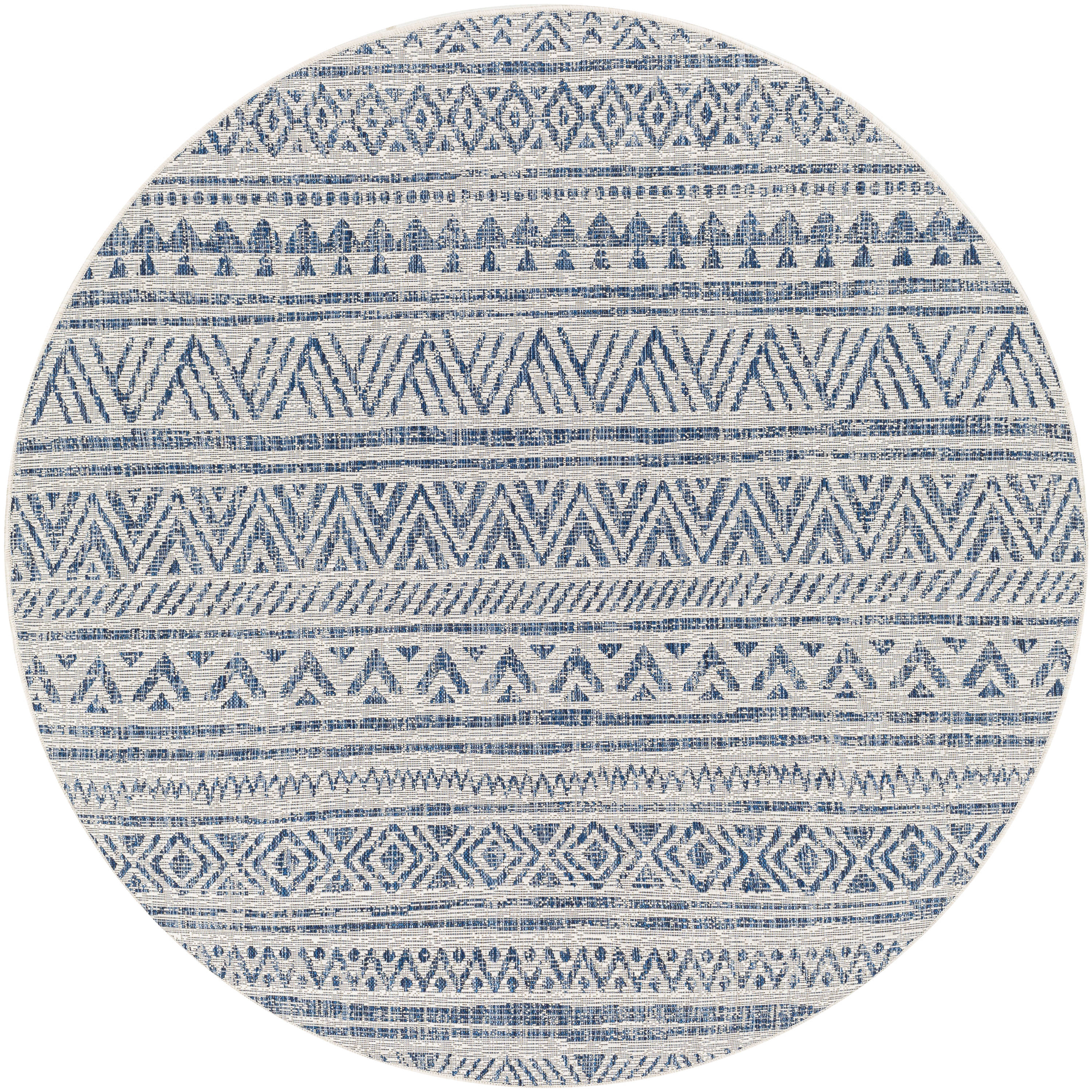 Livabliss EAG2335-67RD Eagean Navy Round Indoor/Outdoor Chevron Global Area Rug