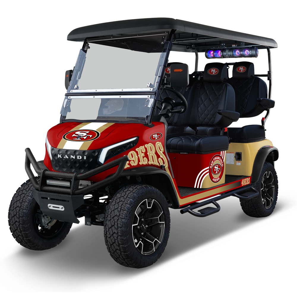 NFL Licensed 4 Seat Electric Golf Cart with Lithium Battery, Max Speed 15 MPH - San Francisco 49ers in Red | - KANDI NFL4PROF-L-SF