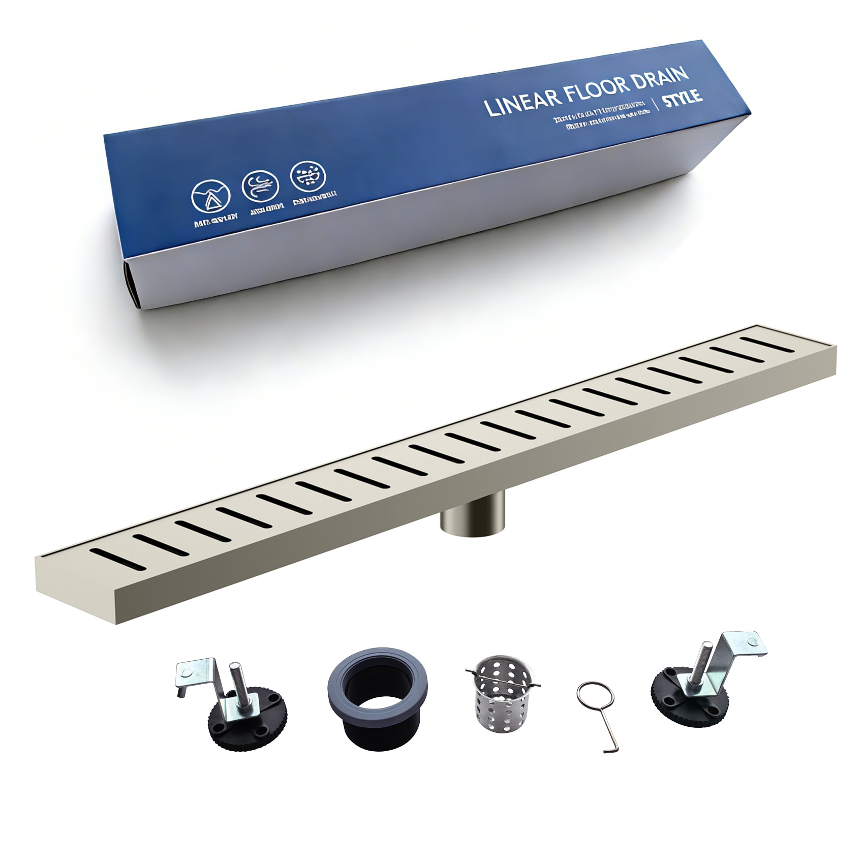 Dimakai Stainless Steel Shower Floor Drain with Hair Catcher and Adjustable Leveling Feet Silver
