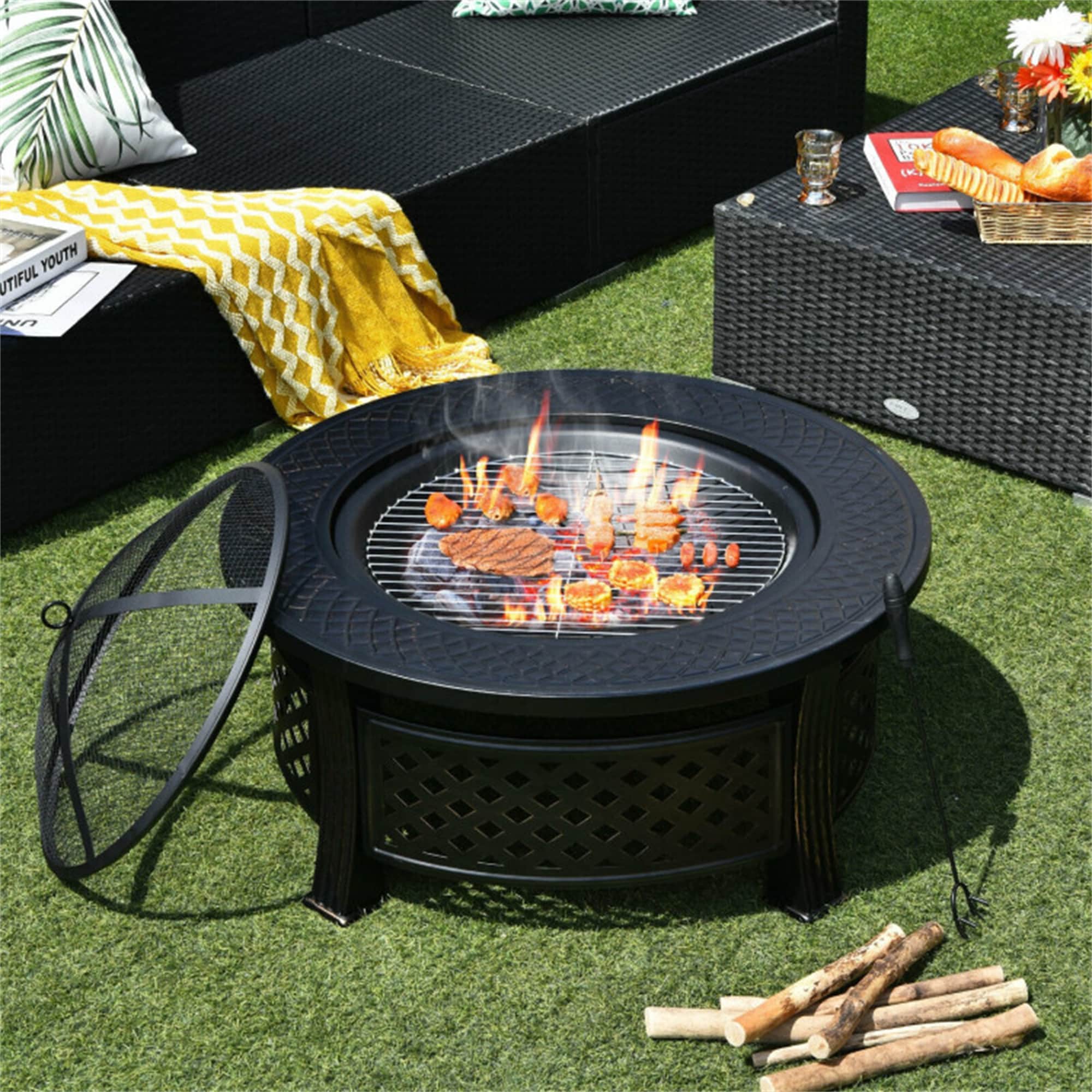 BABOOM Outdoor Fire Pits 32-in W Steel Round Portable Wood-Burning Fire Pit