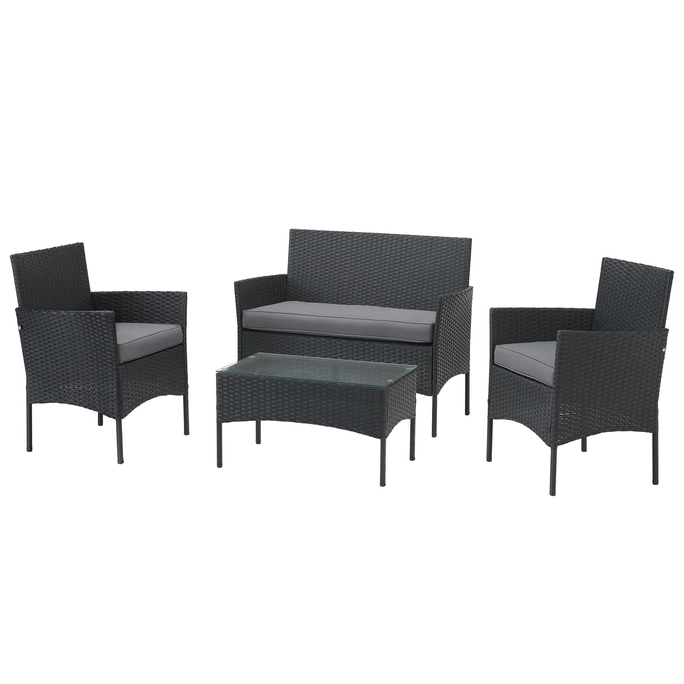 Lavish Home 4 -Piece Rattan Patio Conversation Set with Gray Cushions #80-OUTD-WK-SOF2CHTBL
