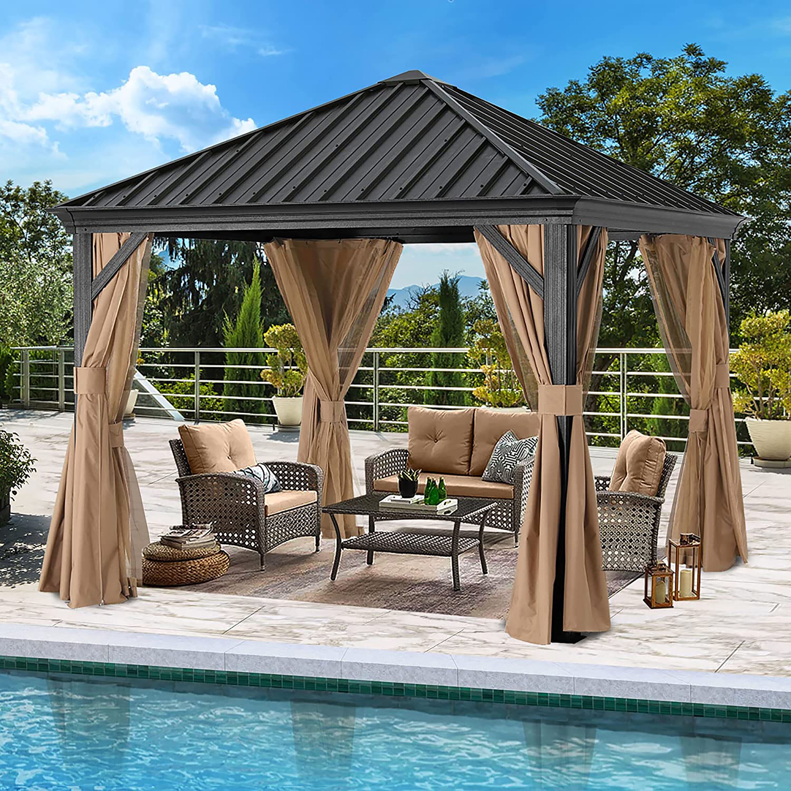 ABCCANOPY 8-ft x 8-ft Rectangle Khaki Metal Steel Roof Gazebo with ...