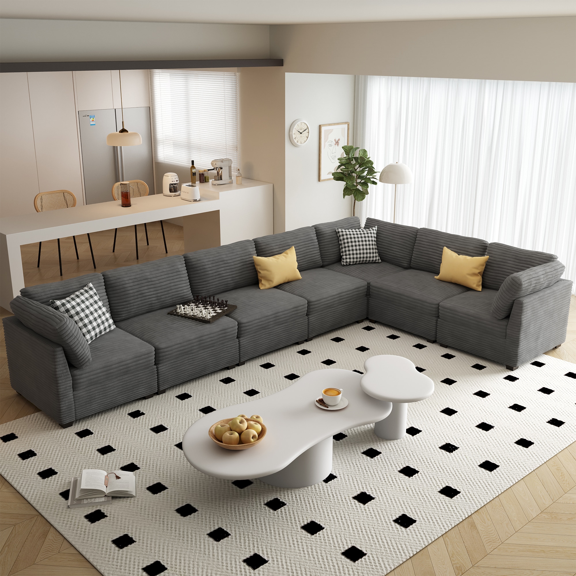Pouuin SYOH917 163.5-in Modern Gray 6+ -seater Sectional