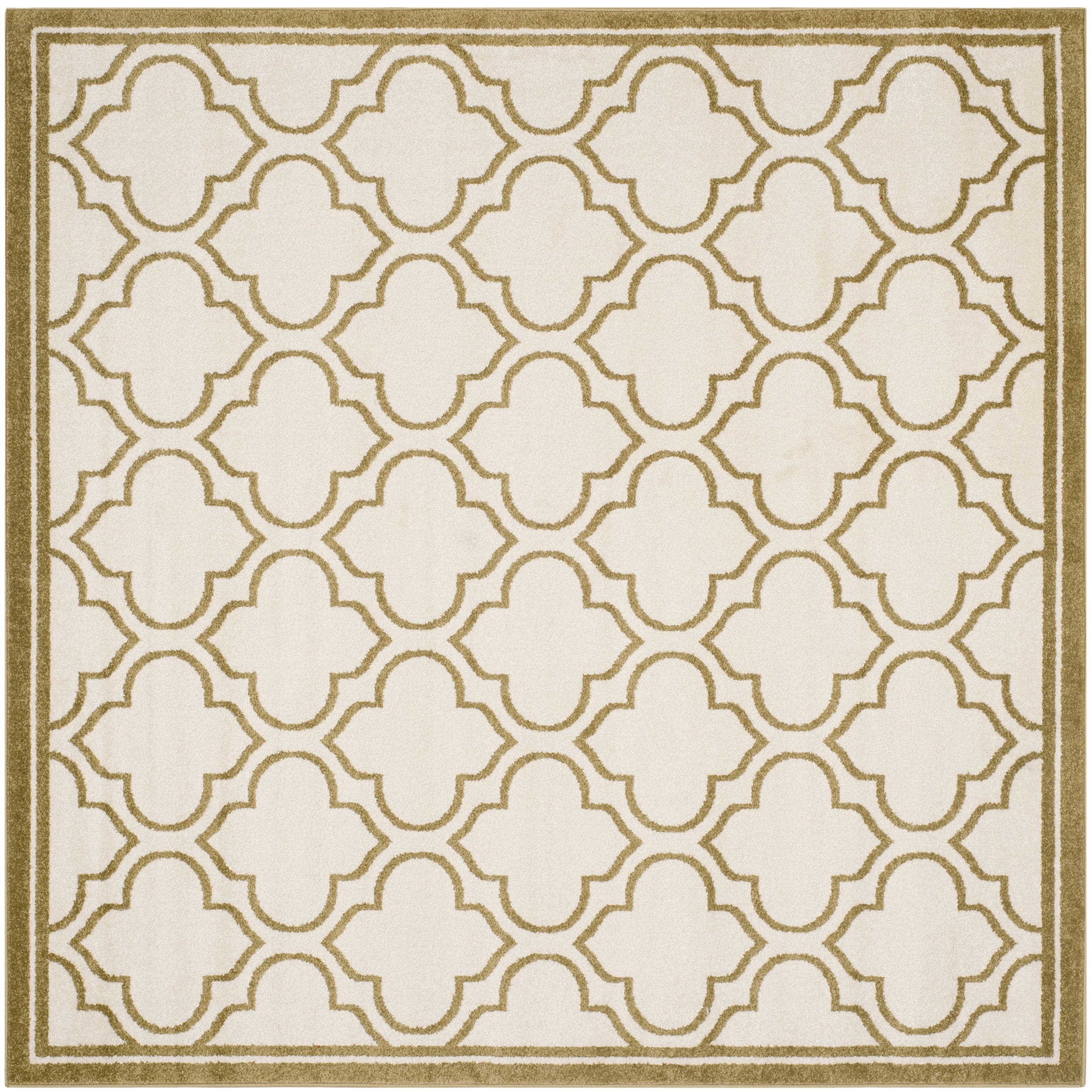 Ivory and Light Green Geometric Square Area Rug