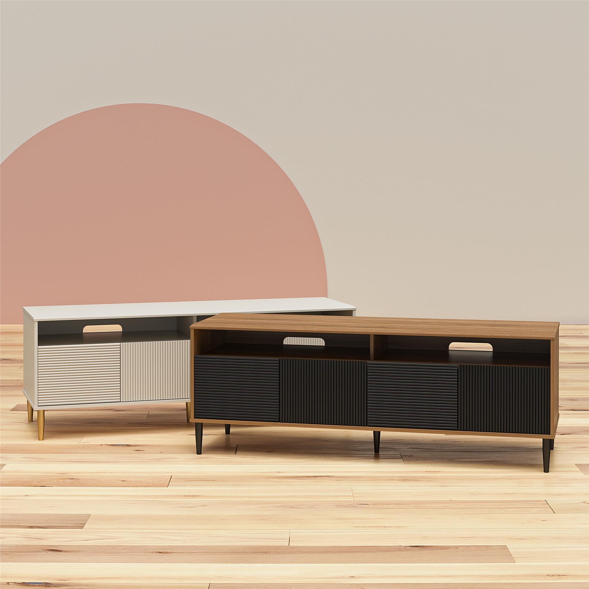 Sunbaked Taupe Fluted Media Console with Gold Feet
