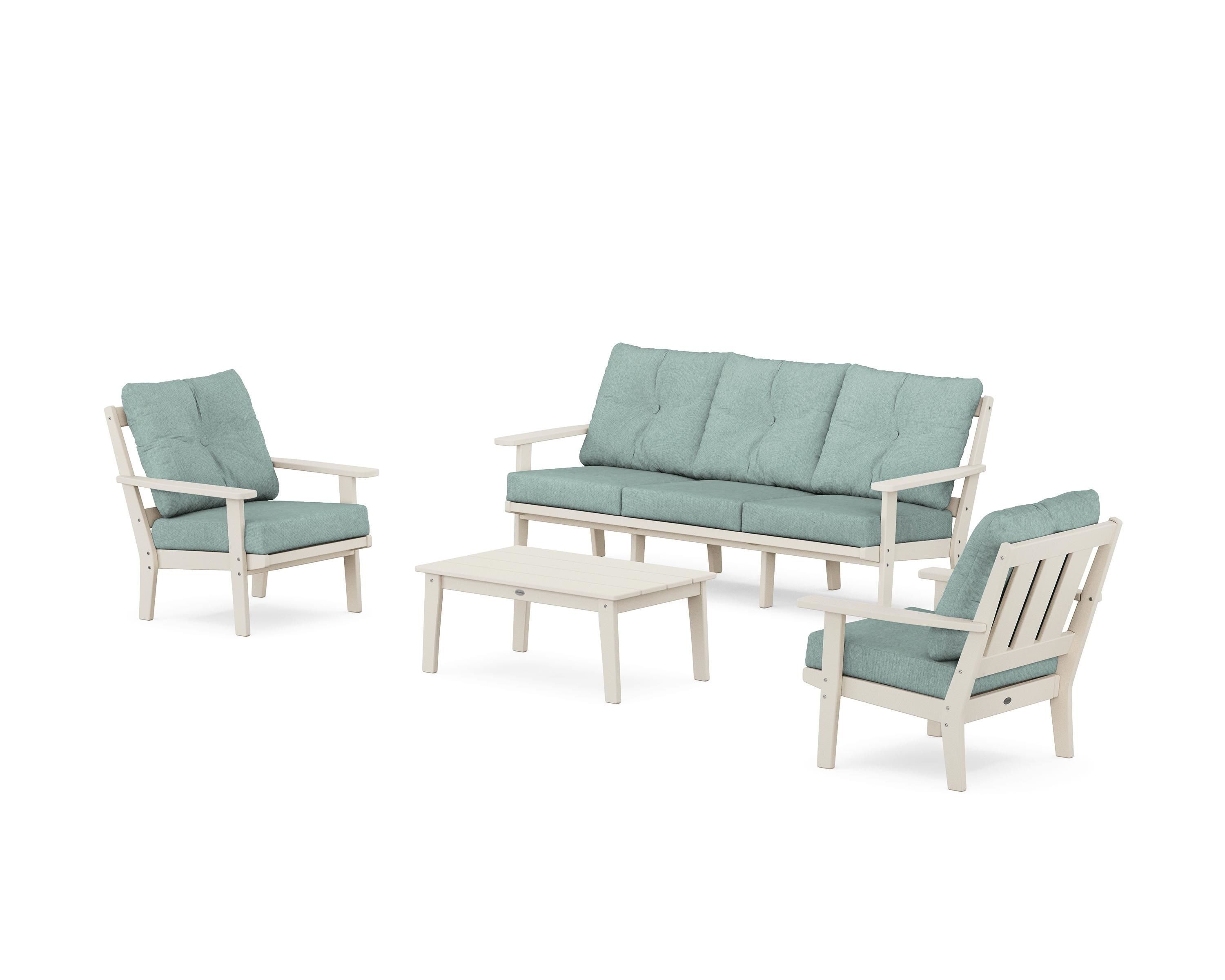 POLYWOOD PWS2140-2-SA161130 Oxford 4 -Piece Patio Sofa Conversation Set with Green Cushions