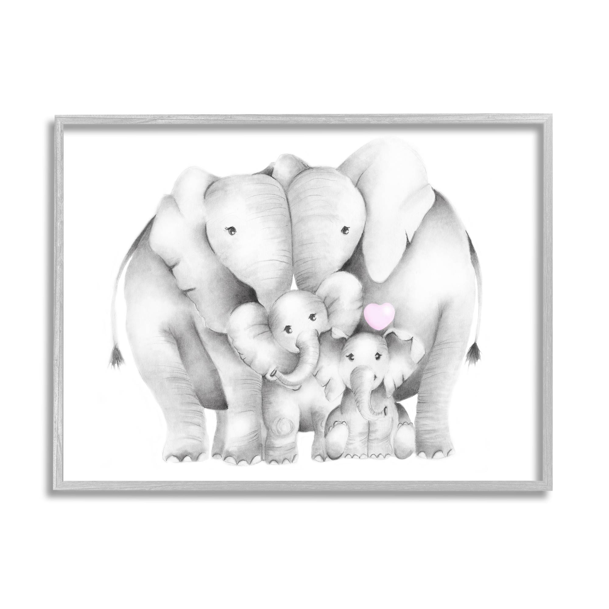 Stupell Industries Baby Elephants with Animal Family Cute Pink Heart Studio  Q 19-in H x 13-in W Animals Print in the Wall Art department at