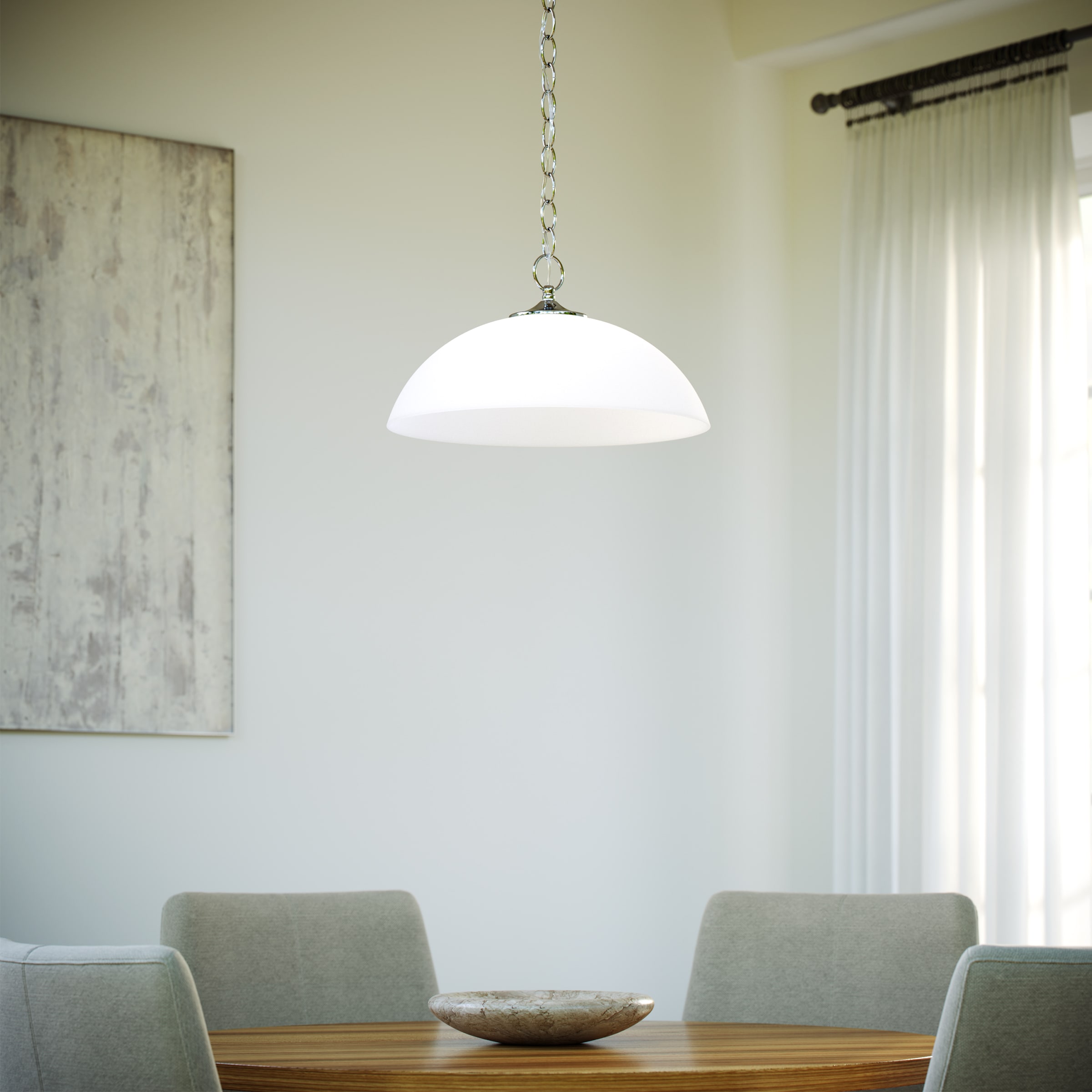 Generation Lighting 6516501-962 Geary 1 -Light Brushed Nickel Transitional Etched glass Cylinder Medium Hanging Pendant light