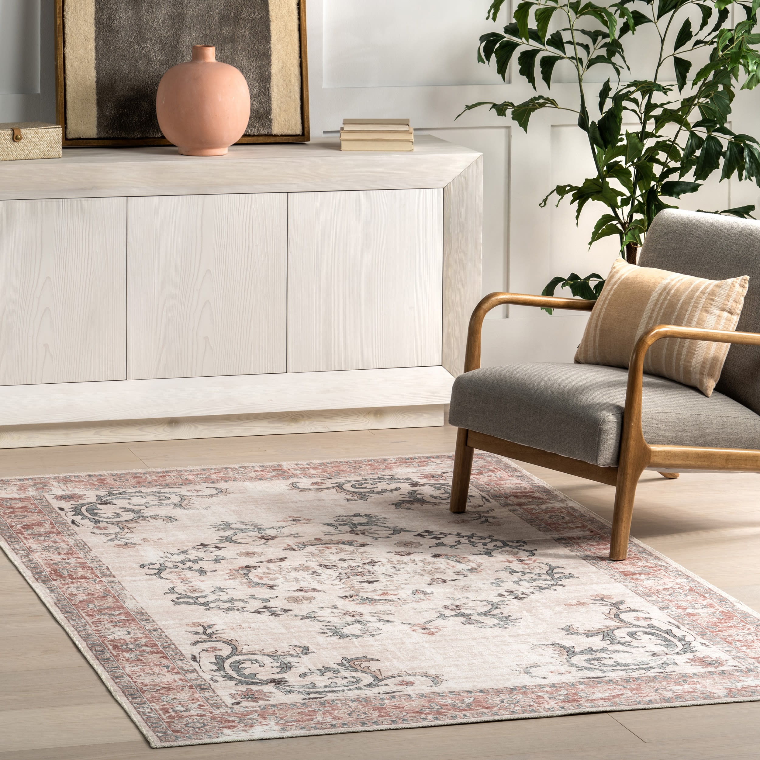 nuLOOM HJAU14A-508 Aurora 5 x 8 (ft) Loomed Polyester Light Gray Rectangular Indoor Floral/Botanical Machine washable Area rug