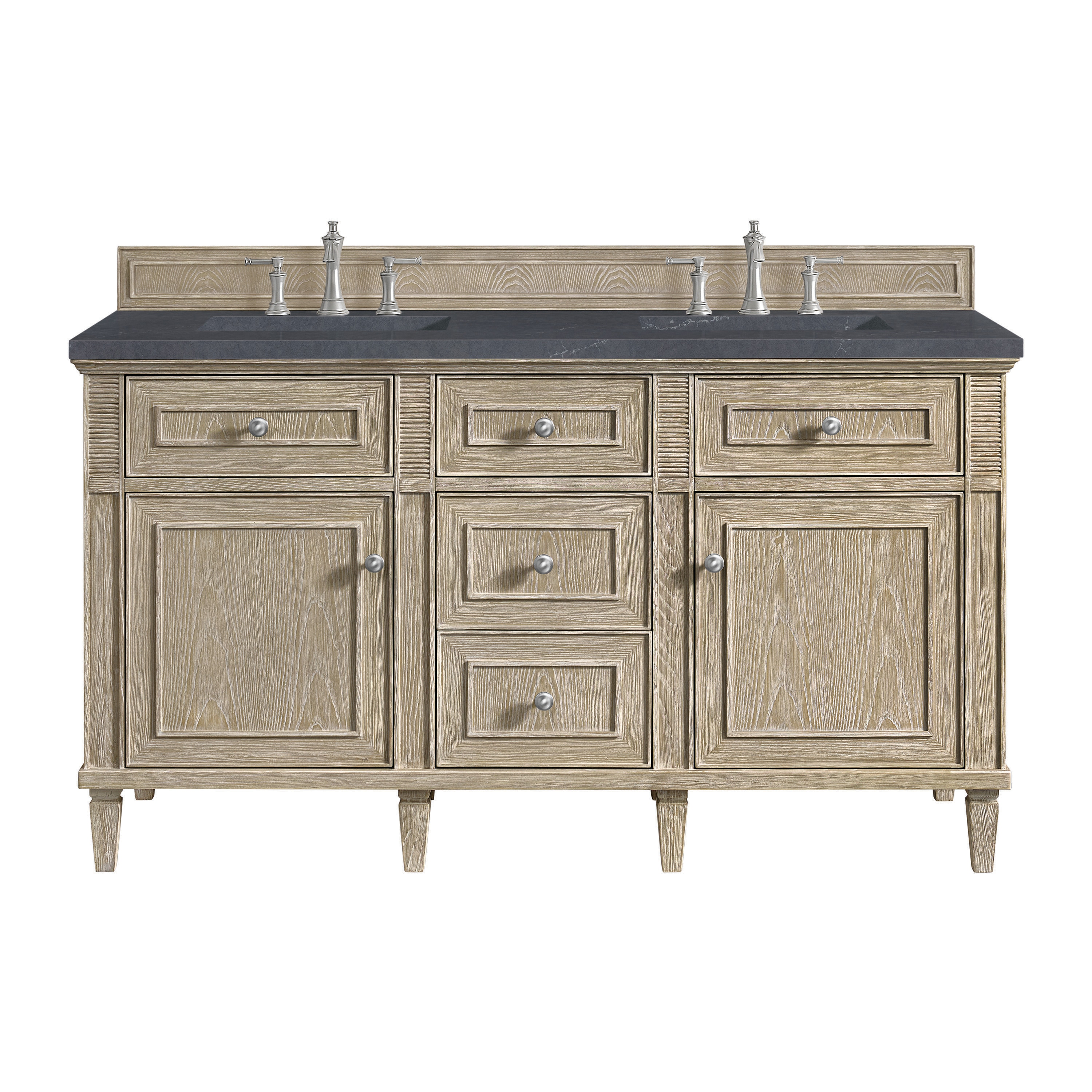 James Martin Vanities 424-V60D-WWO-3CSP Lorelai 60-in Whitewashed Oak Undermount Double Sink Bathroom Vanity with Charcoal Soapstone Quartz Top