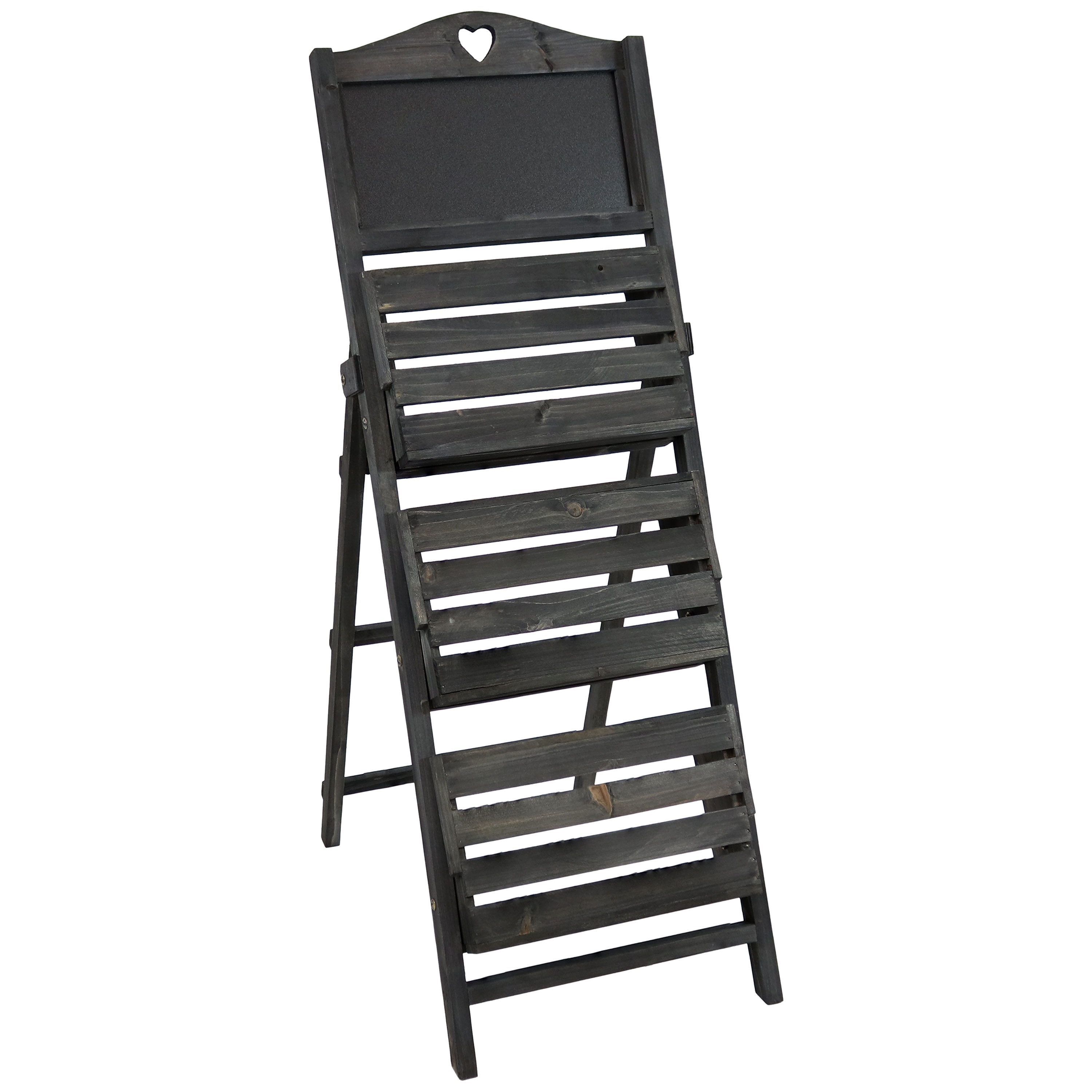 Black Fir Wood 3-Tier Ladder Plant Stand with Chalkboard