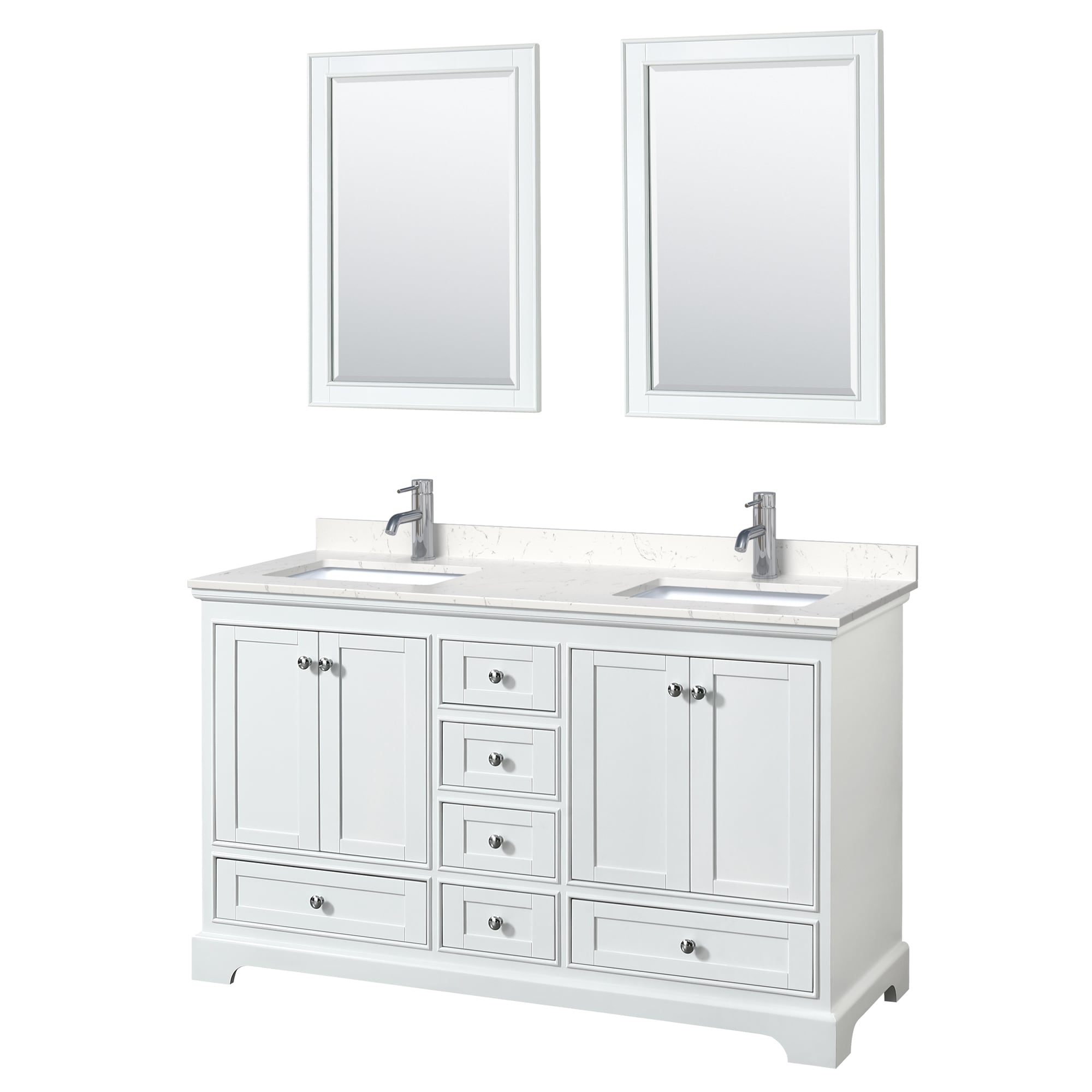 Wyndham Collection WCS202060DWHC2UNSM24 Deborah 60-in White with Polished Chrome Trim Undermount Double sink Bathroom Vanity with Carrara Cultured Marble Cultured marble Top (Mirror Included)